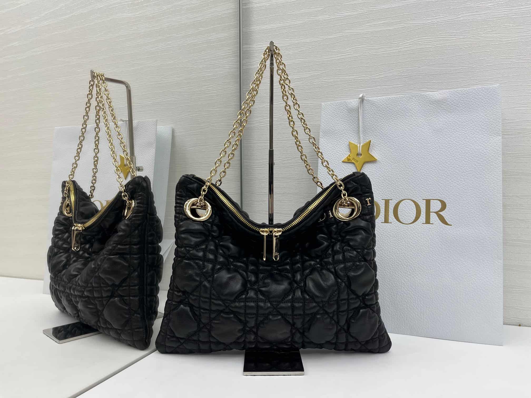 Small Dior Crunchy Bag Black Puffy Macrocannage Calfskin High