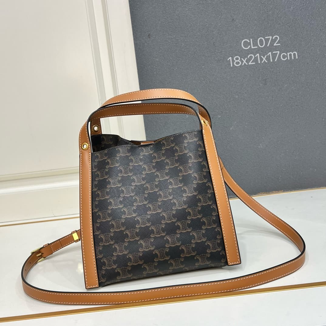 Celine SMALL CUBE BAG IN Triomphe Canvas and NATURAL Calfskin HONEY High