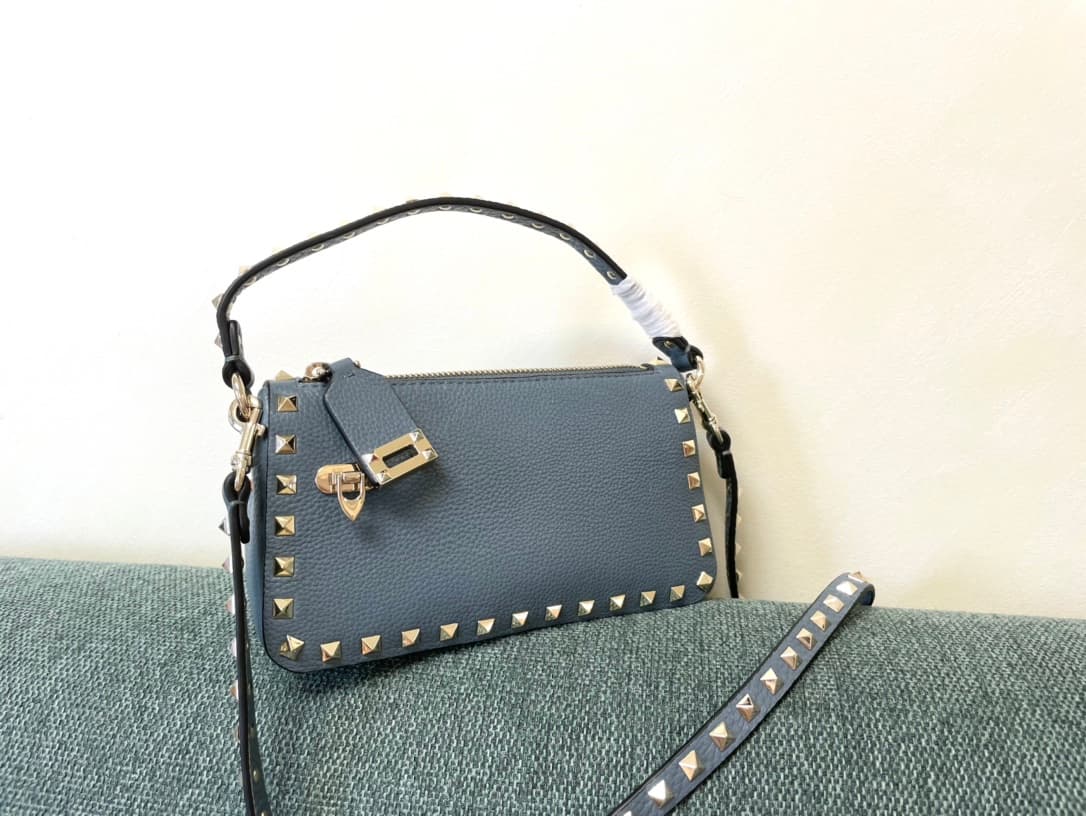 Valentino Garavani Mini Rockstud crossbody bag in Blue Grained Calfskin High
