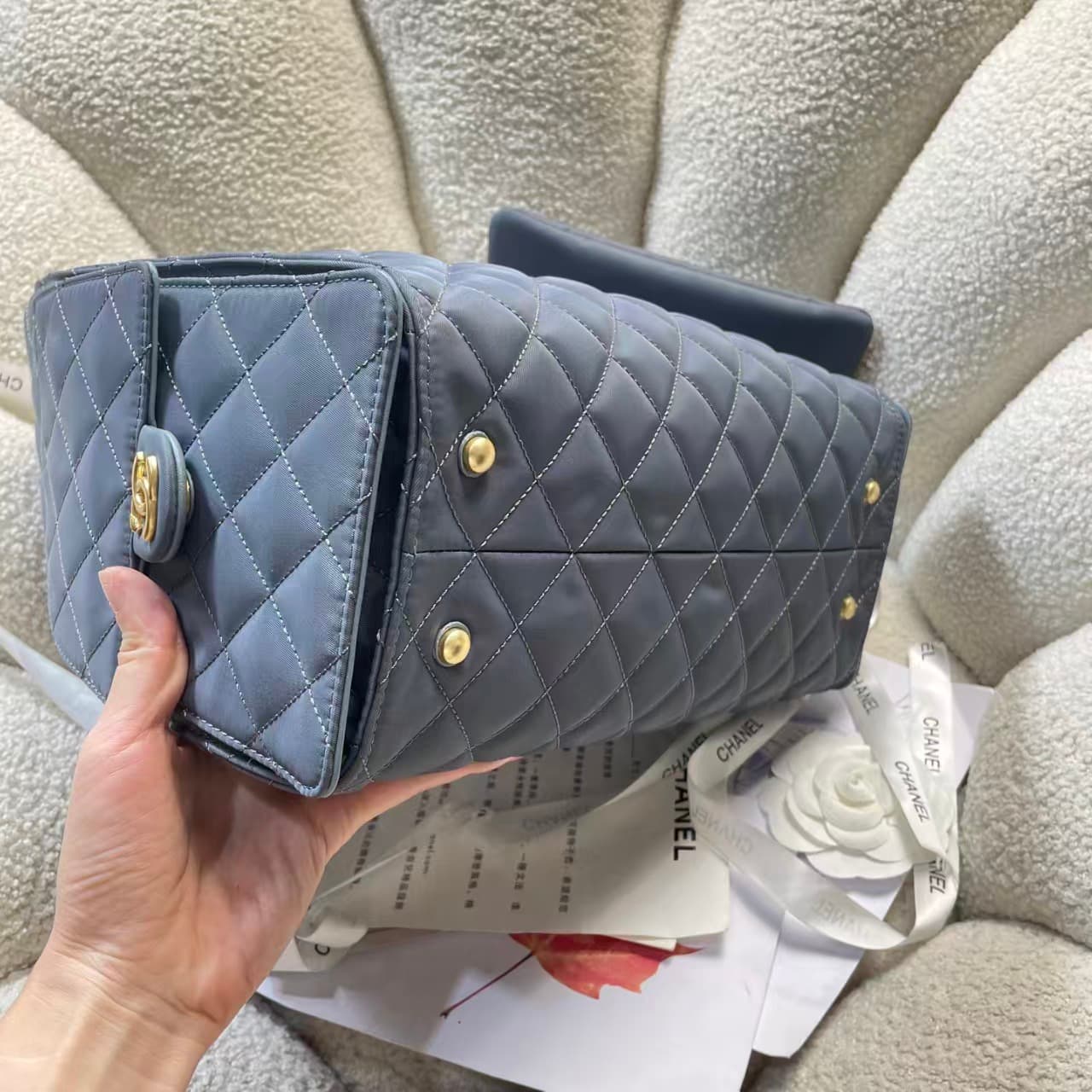 Chanel 25 Medium Hobo handbag AS5311 Canvas & Gold-Tone Metal Drak Blue  A
