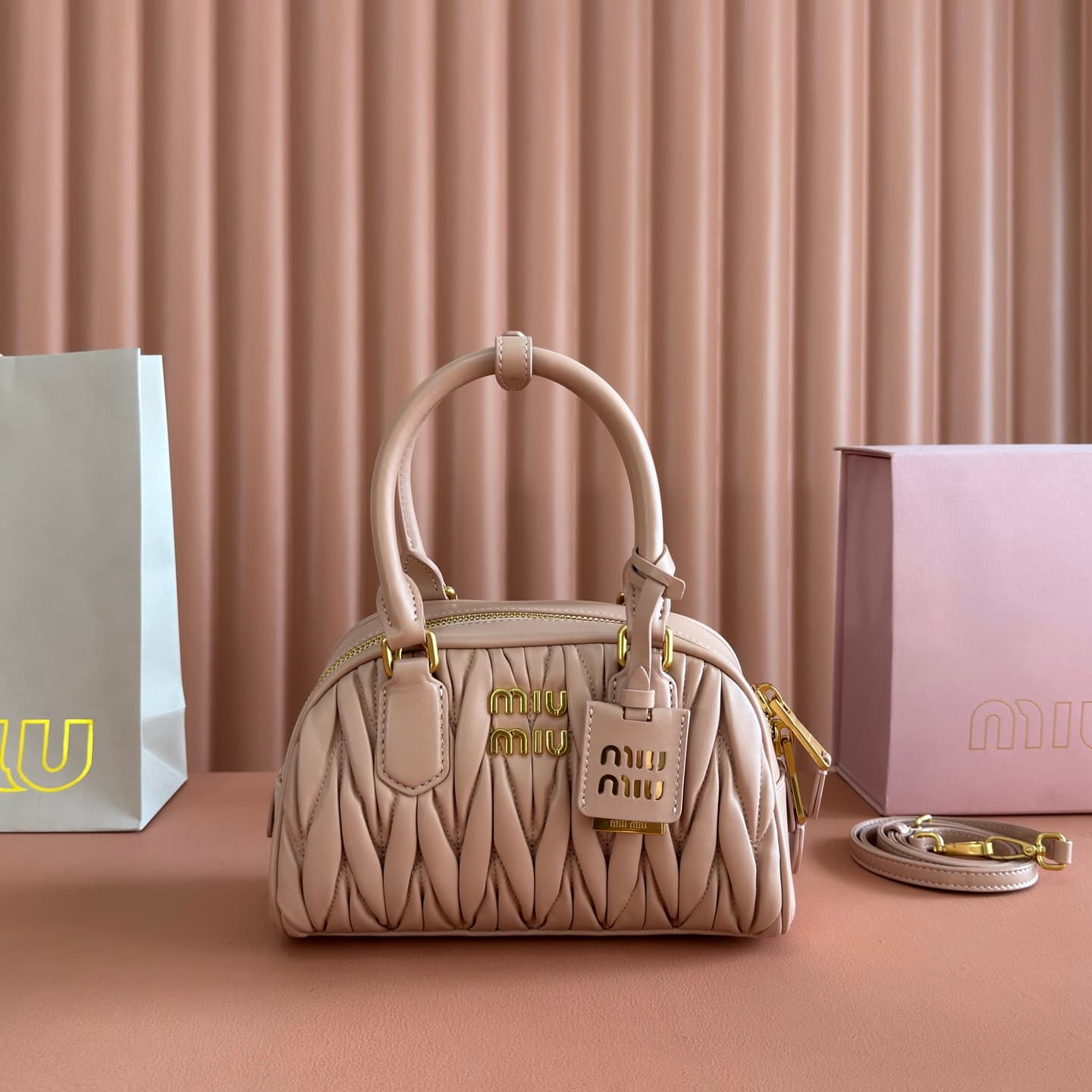 Miu Miu Arcadie Matelassé nappa leather bag power pink 5BB191 TOP