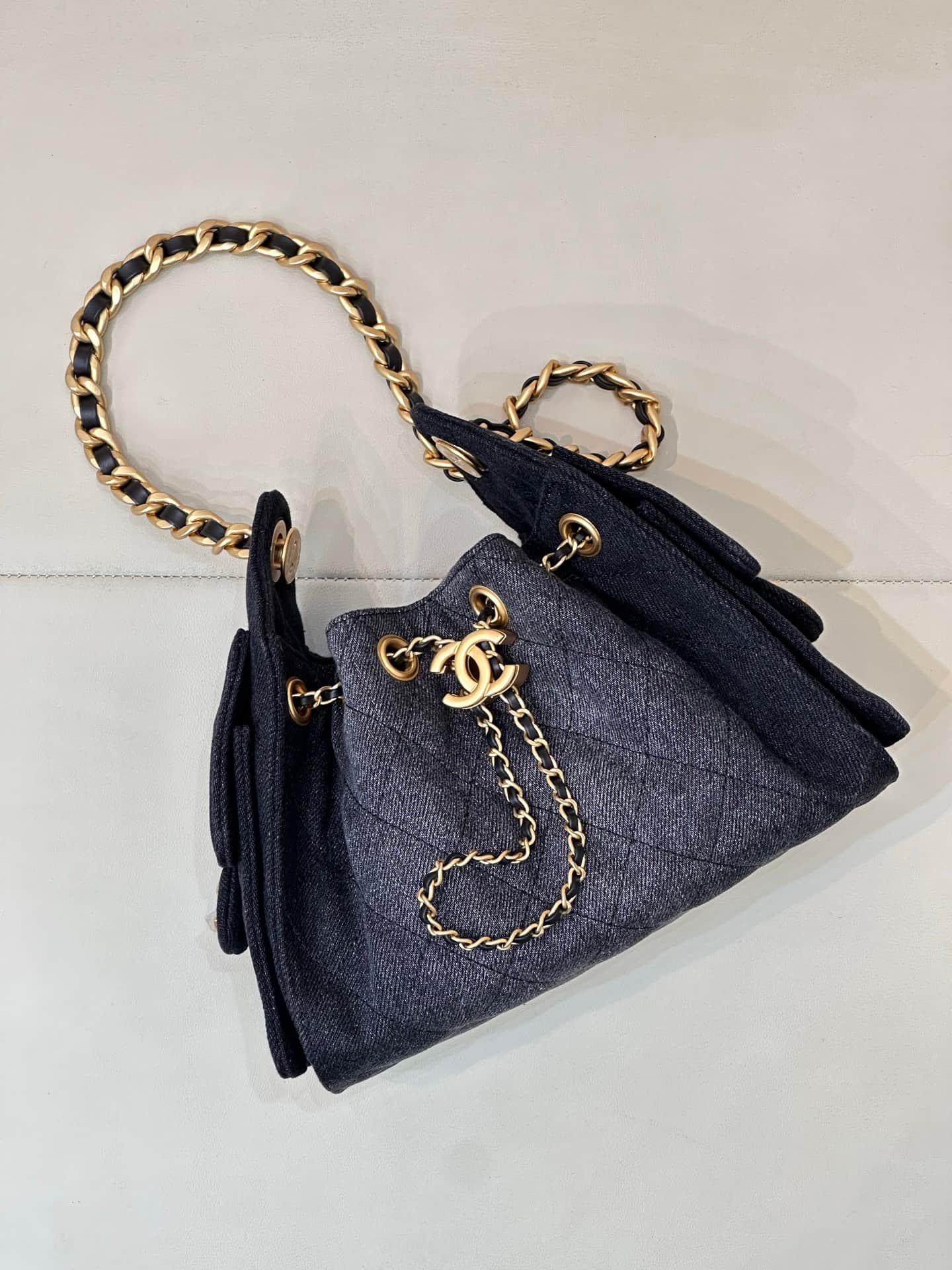 CHANEL 25 Mini Handbag AS5631 Denim &Gold-tone Metal Drak Blue TOP