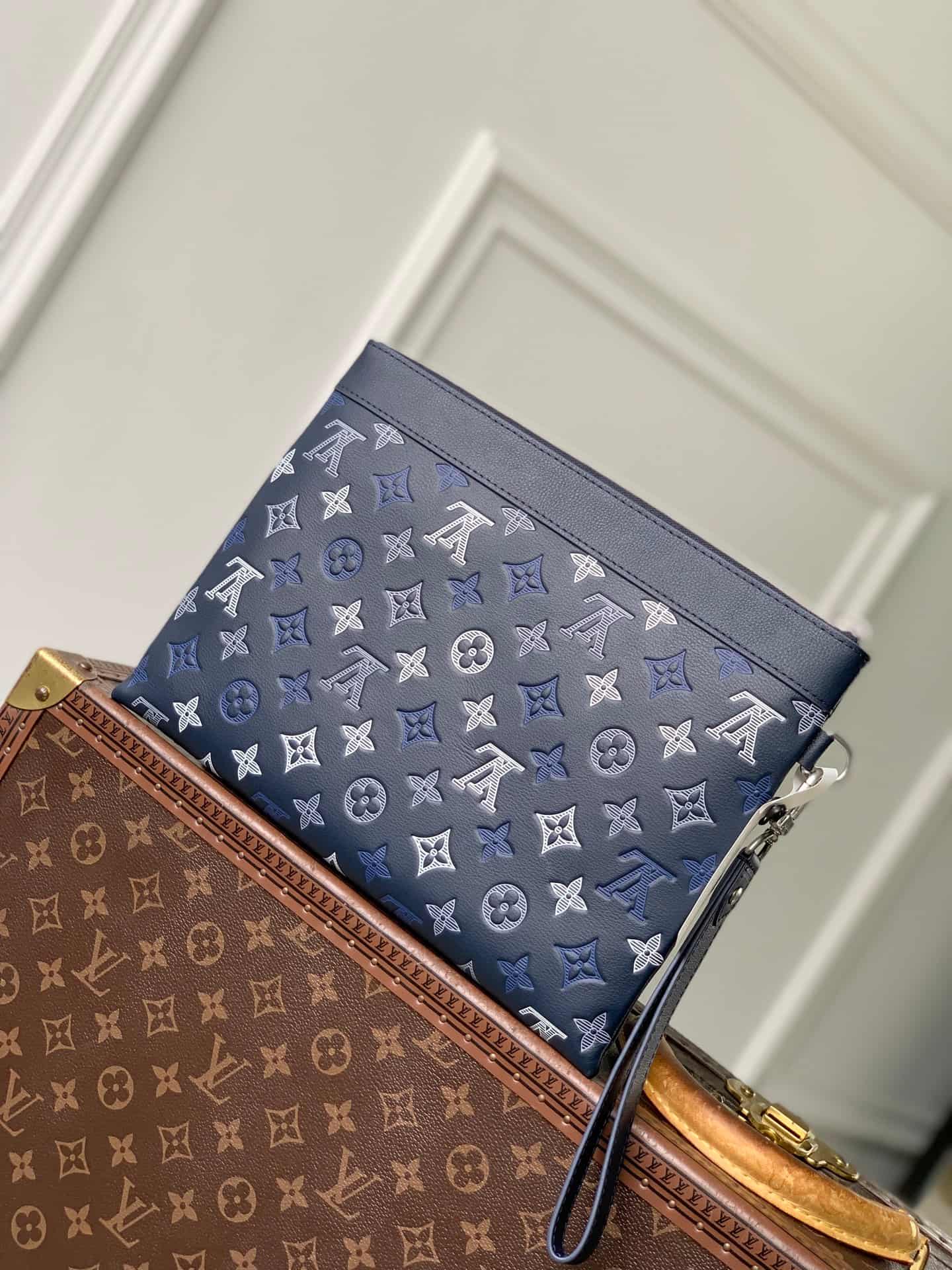 Louis Vuitton Pochette To-Go Navy Blue Monogram Shadow calfskin leather M28913 High