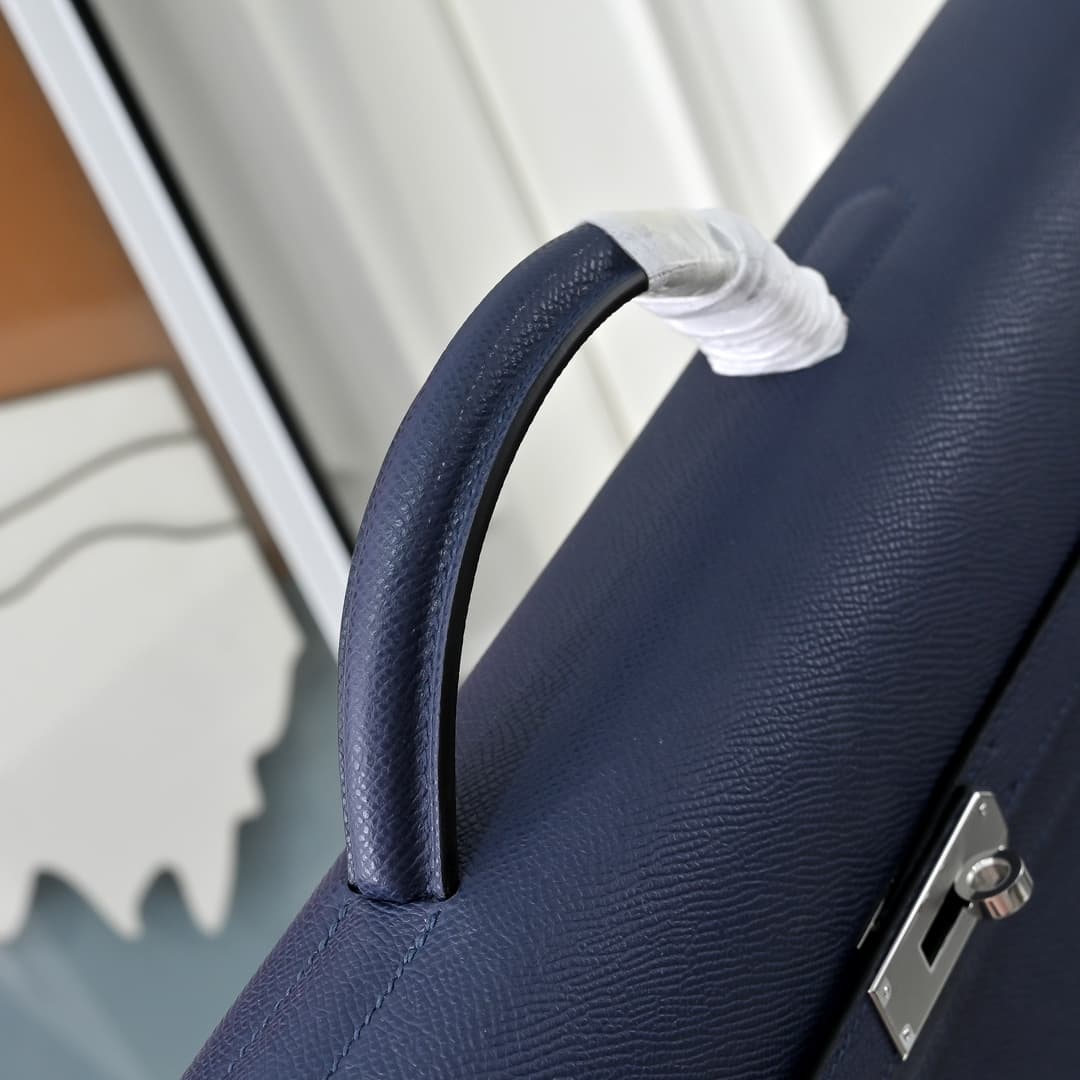 Hermes Kelly depeches Epsom 36 briefcase In Navy blue Silver Metal CalfskIn WAX High