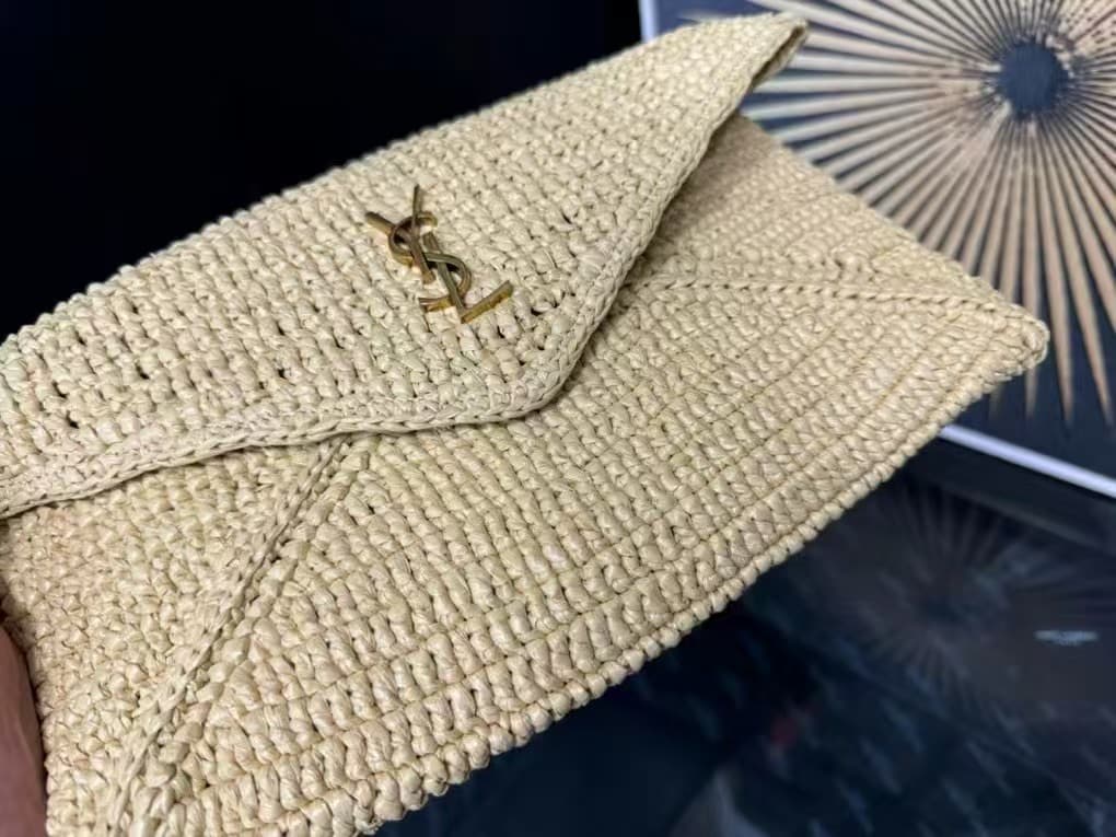 SAINT LAURENT CASSANDRE CHAIN POUCH IN RAFFIA High