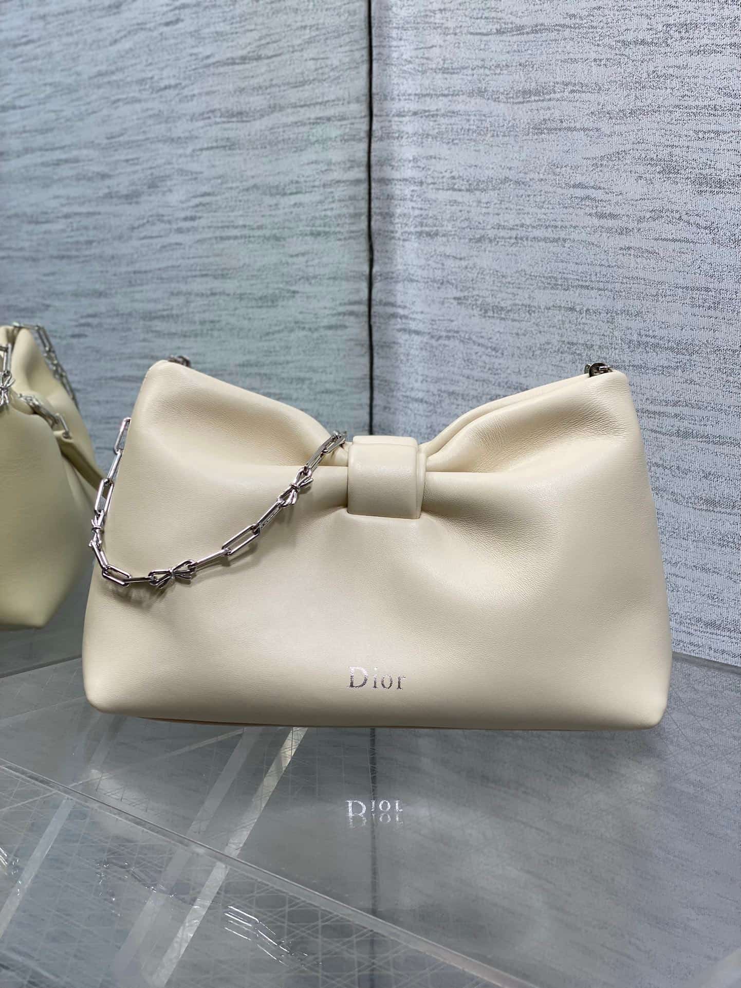 Small Dior Bow Bag Ivory White Leather High