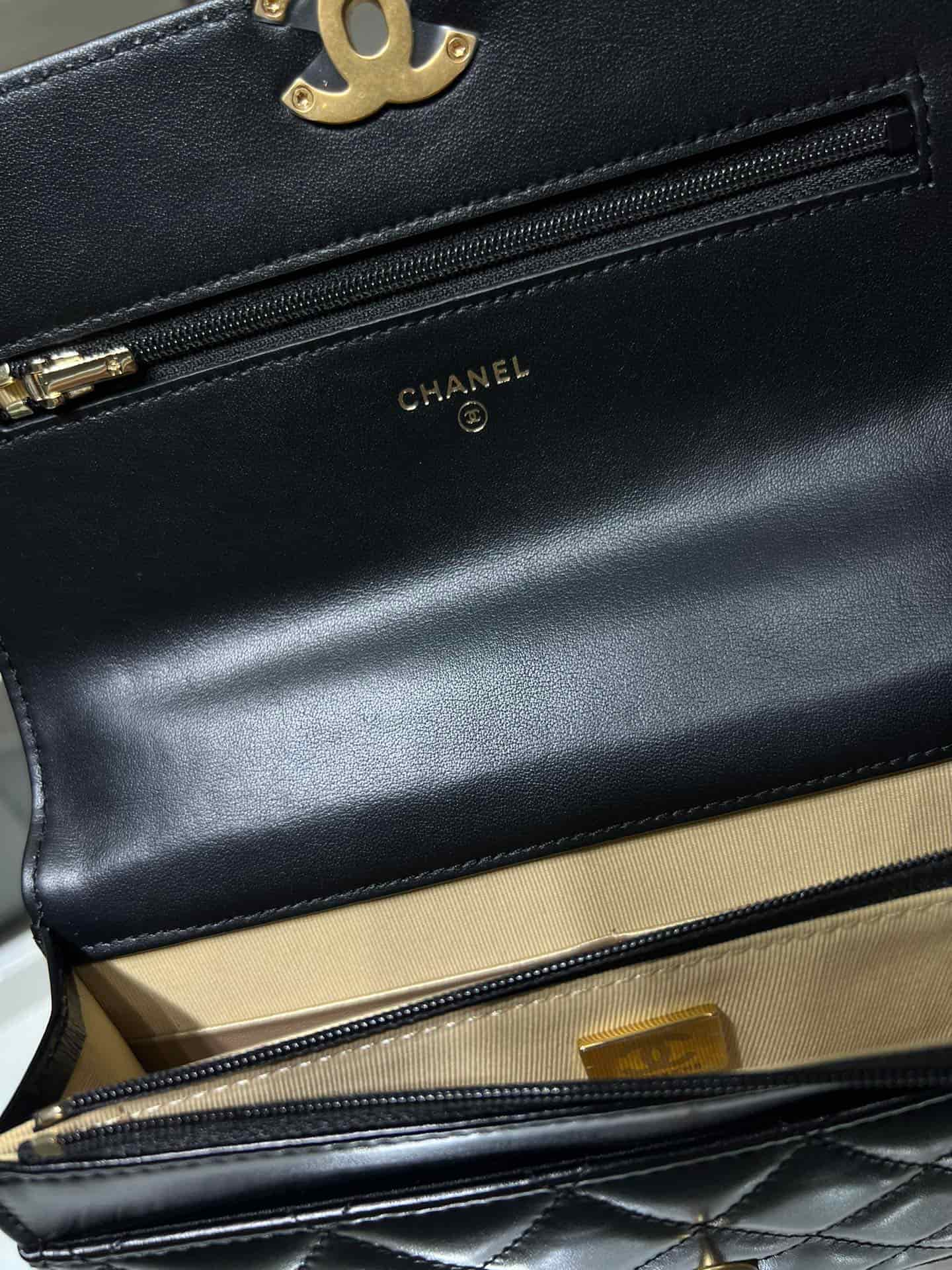Chanel Wallet on Chain Shiny Calfskin & Gold-Tone Metal Black AP2289 High