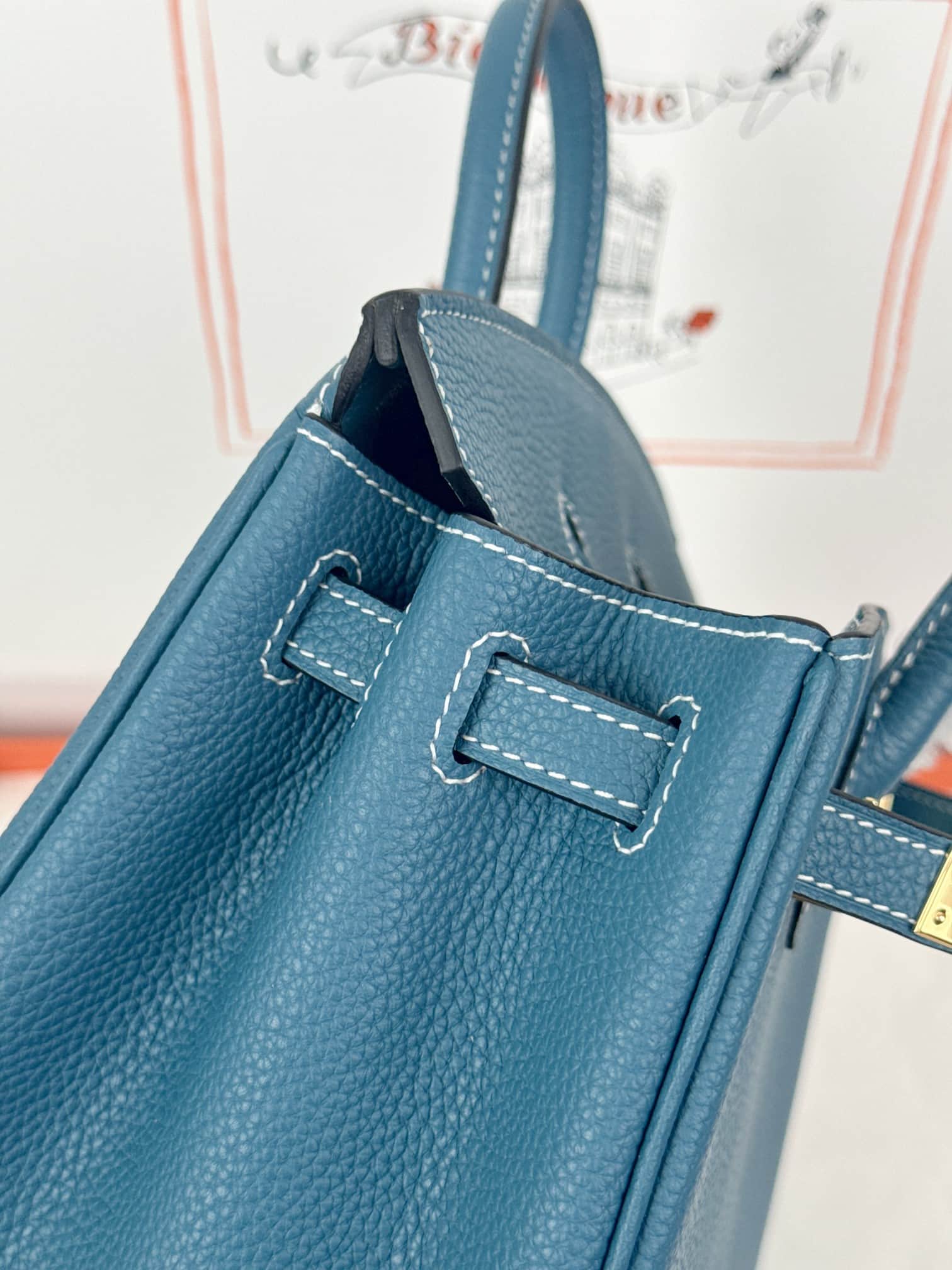 Hermes Birkin 25/30 Bag Togo Calfskin Leather Bleu Jean High