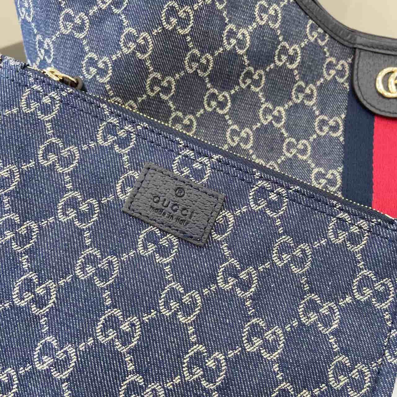 Gucci Giglio large tote bag blue and white GG denim 853971 High
