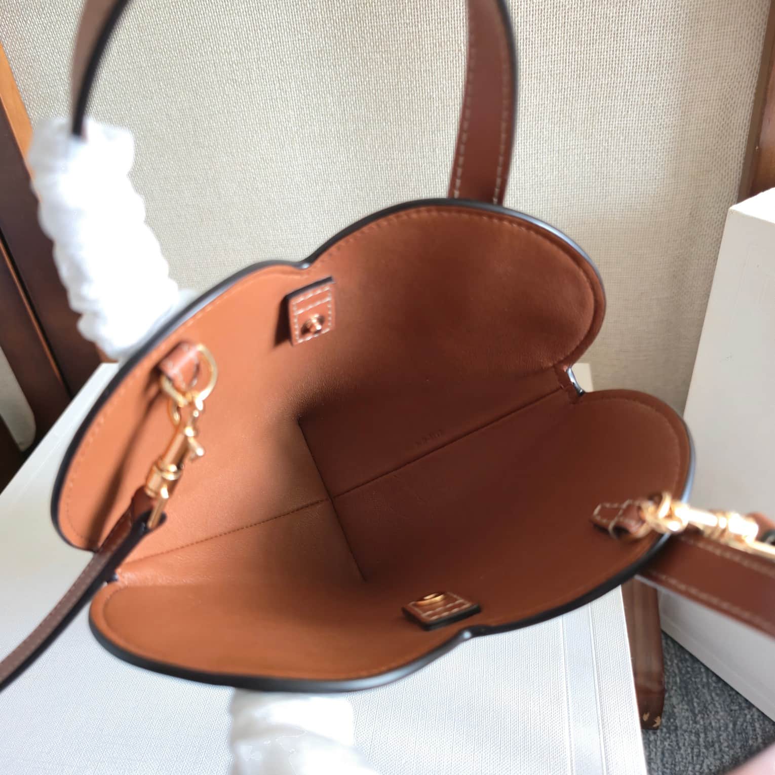 CELINE Triomphe Canvas Calfskin Teen Coeur Heart Bag in Tan High