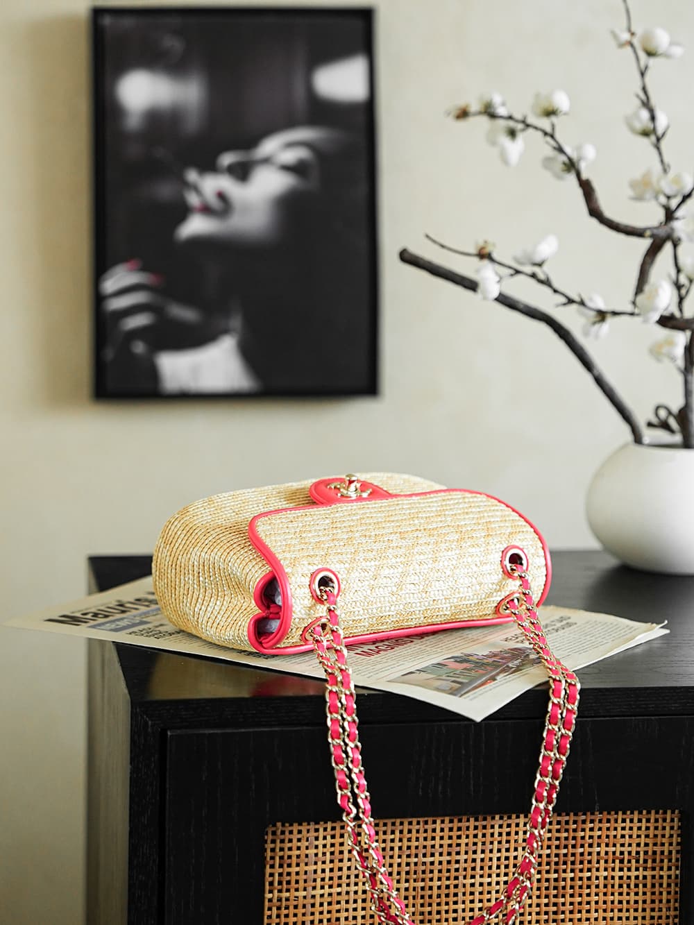 Chanel Coco Beach Small Flap Bag Braided Straw Lambskin & Gold-tone Metal AS6017 A