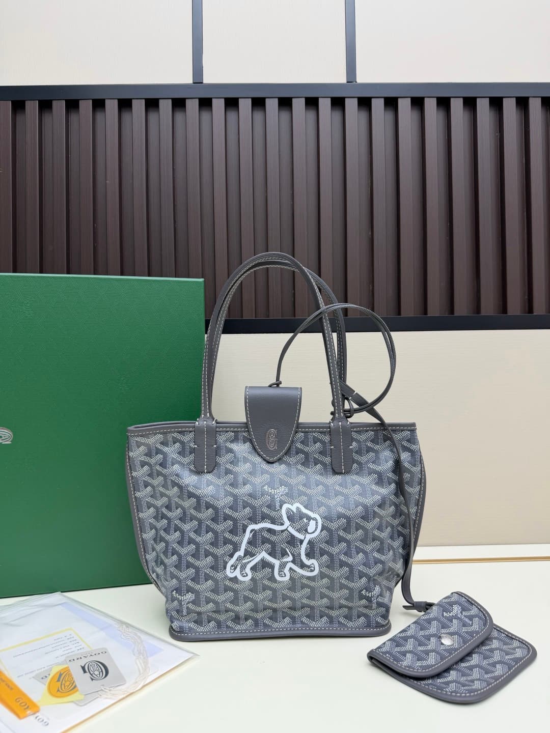 Goyard Mini Anjou Tote Goyardine Canvas with White Painted Mascot Grey High