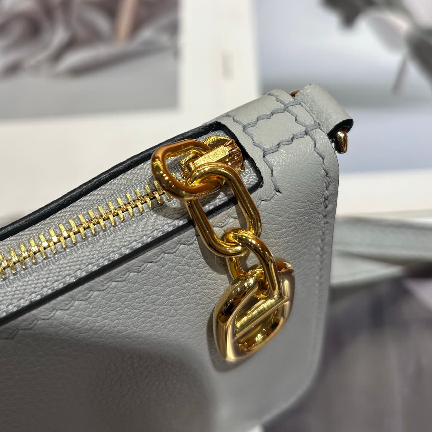 Hermes Zipengo Chaine d'Ancre To Go pouch Evergrain calfskin Bleu Lin WAX High