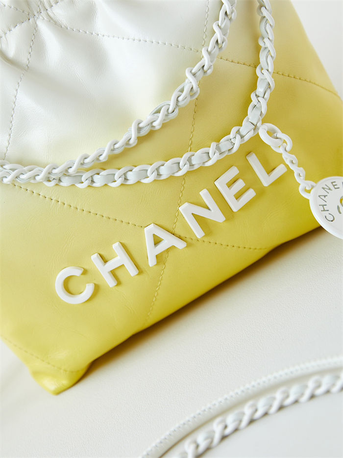 Chanel 22 MINI HANDBAG Patent Gradient Calfskin & Lacquered Metal Yellow AS3980 A