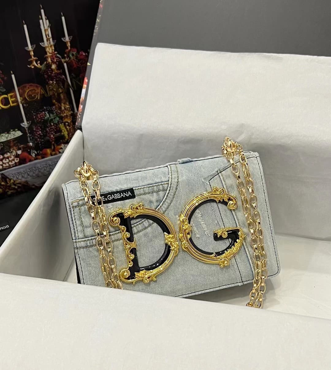Dolce & Gabbana Denim DG Girls shoulder bag in Washed Grey high