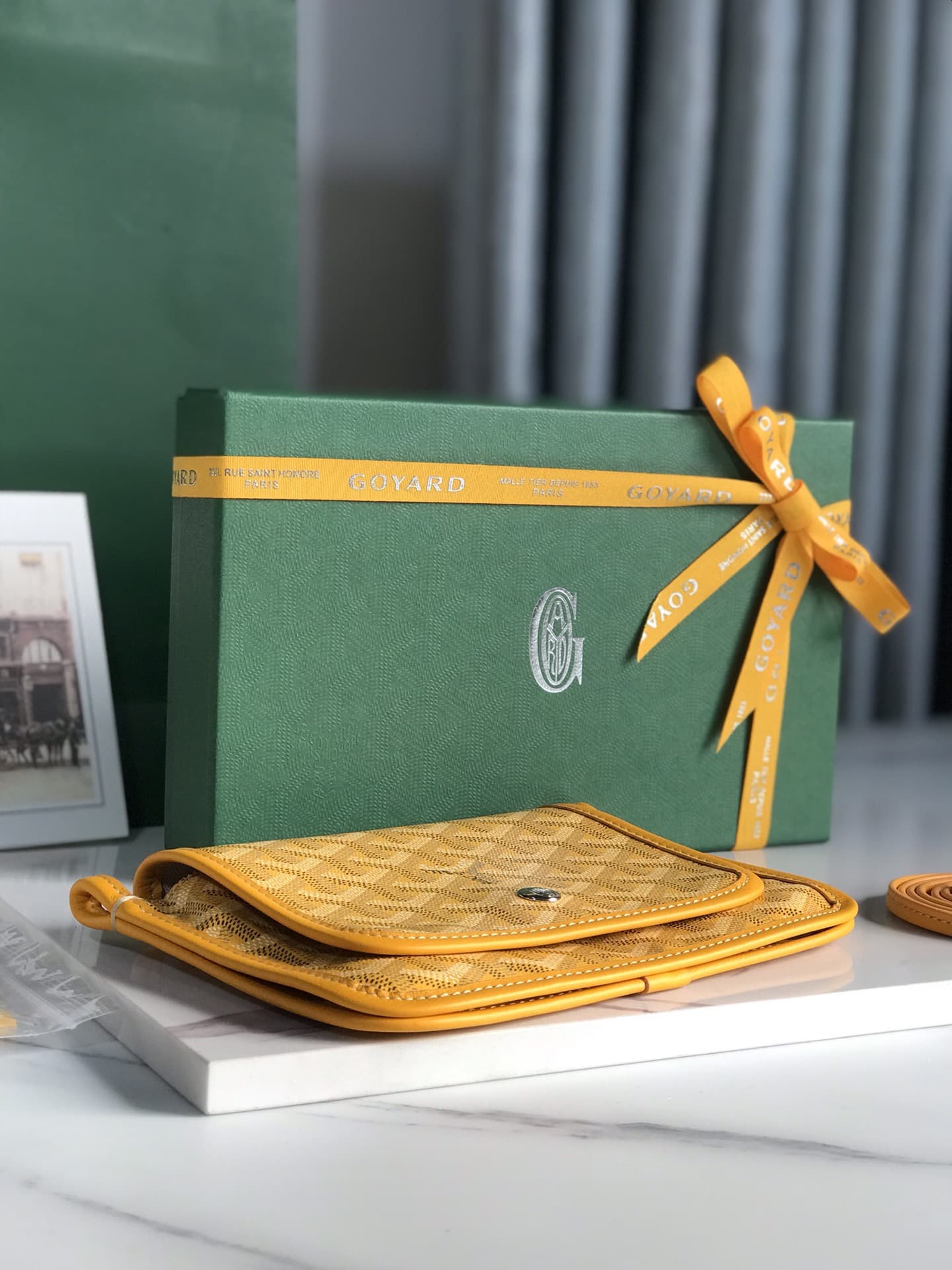 Plumet Pocket Wallet Goyardine Canvas & Chevroches Calfskin Yellow High