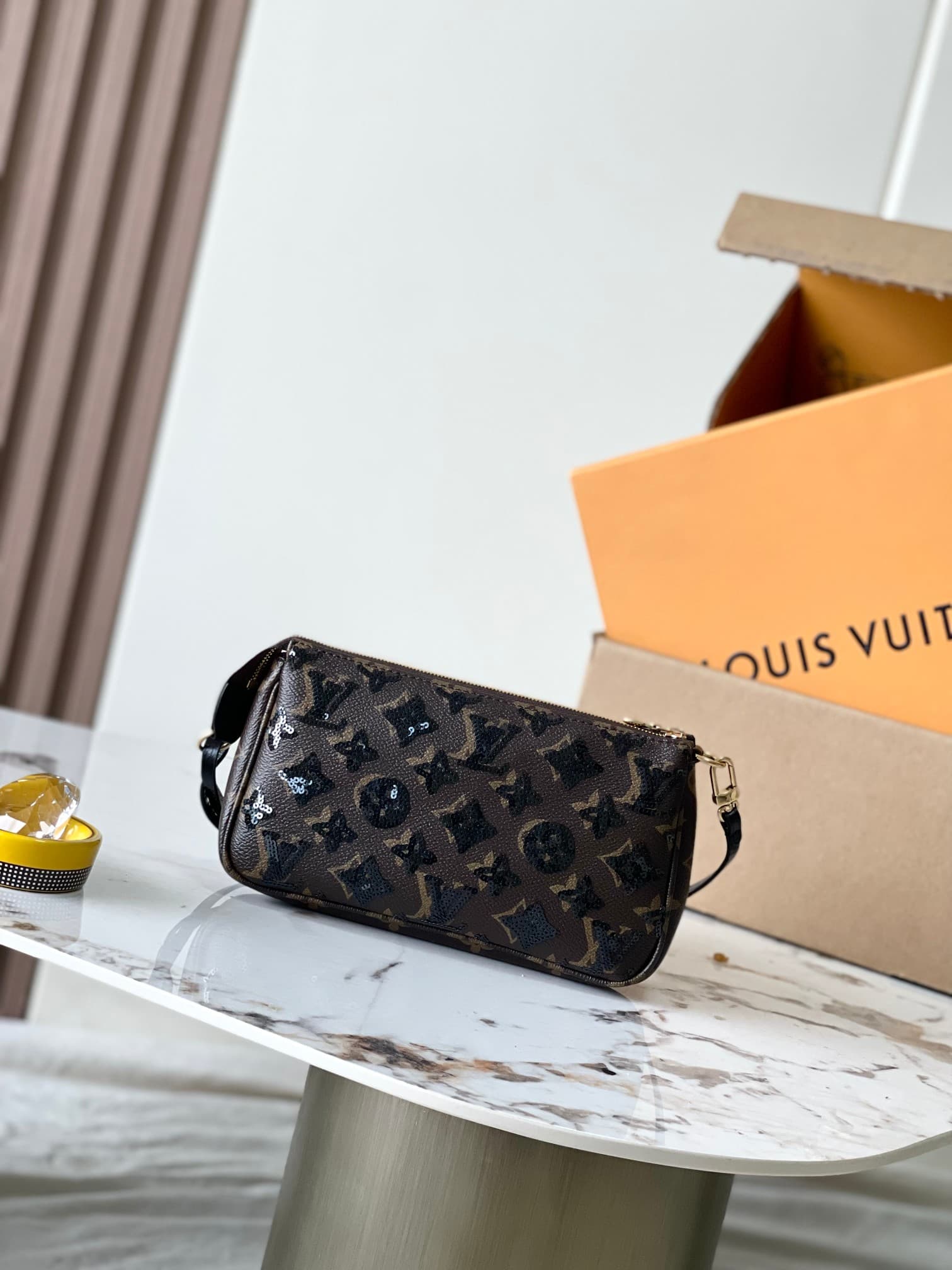 Louis Vuitton Pochette Accessoires Monogram Noir Coated canvas with sequins M26473 High