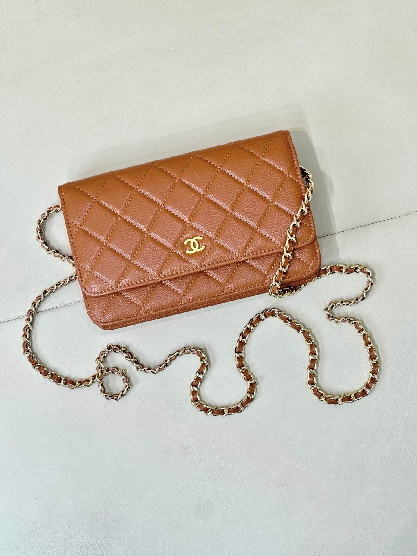 Chanel Wallet on Chain Grained Calfskin& Gold-tone Metal AP0250 Caramel TOP