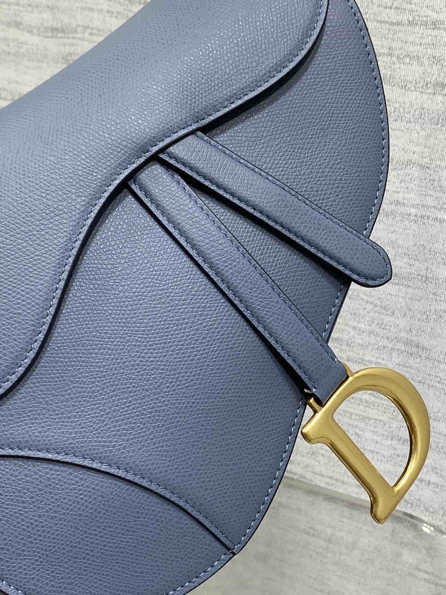 SADDLE BAG Grained Calfskin With Long Strap Dark Blue High