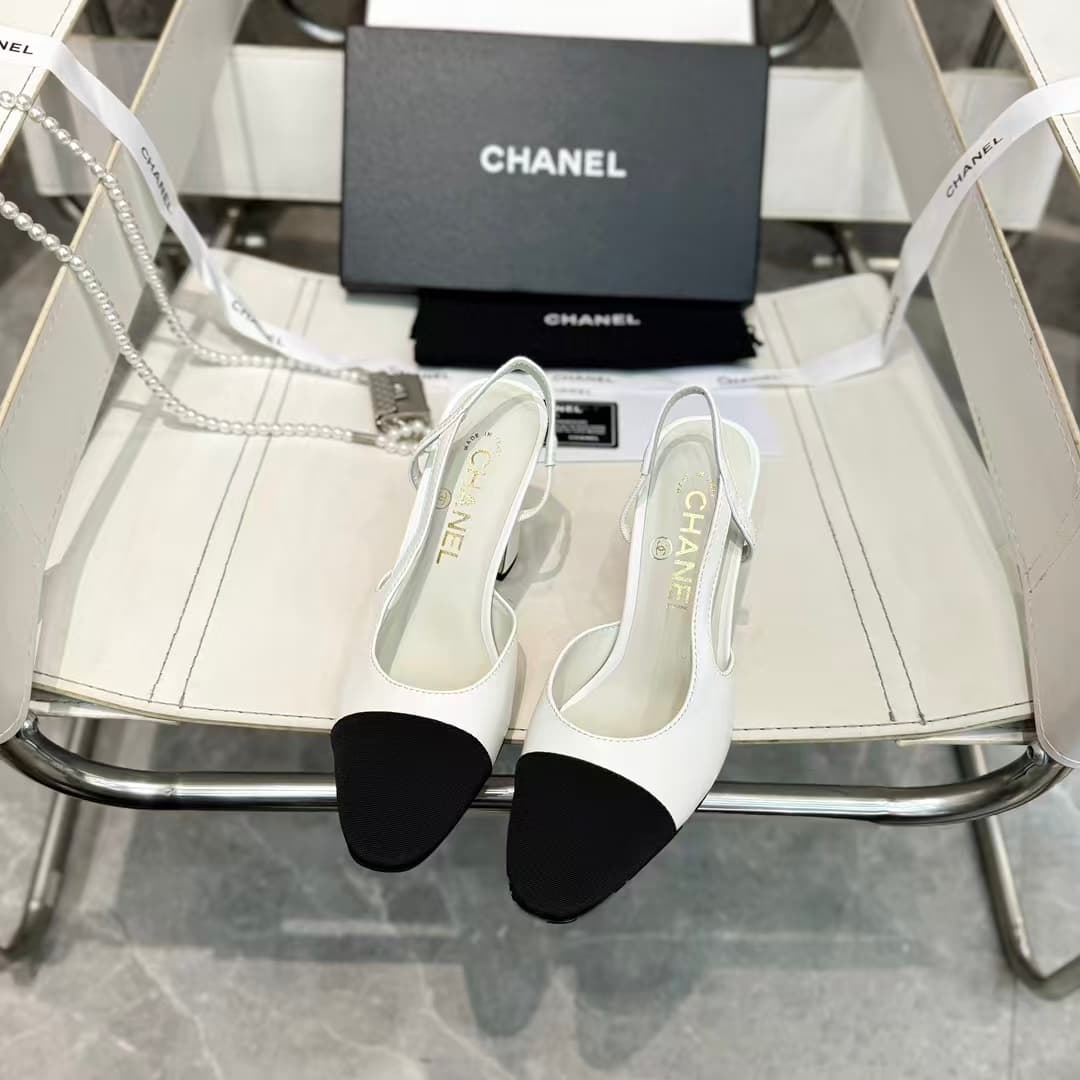Chanel Slingbacks Goatskin & Grosgrain White & Black