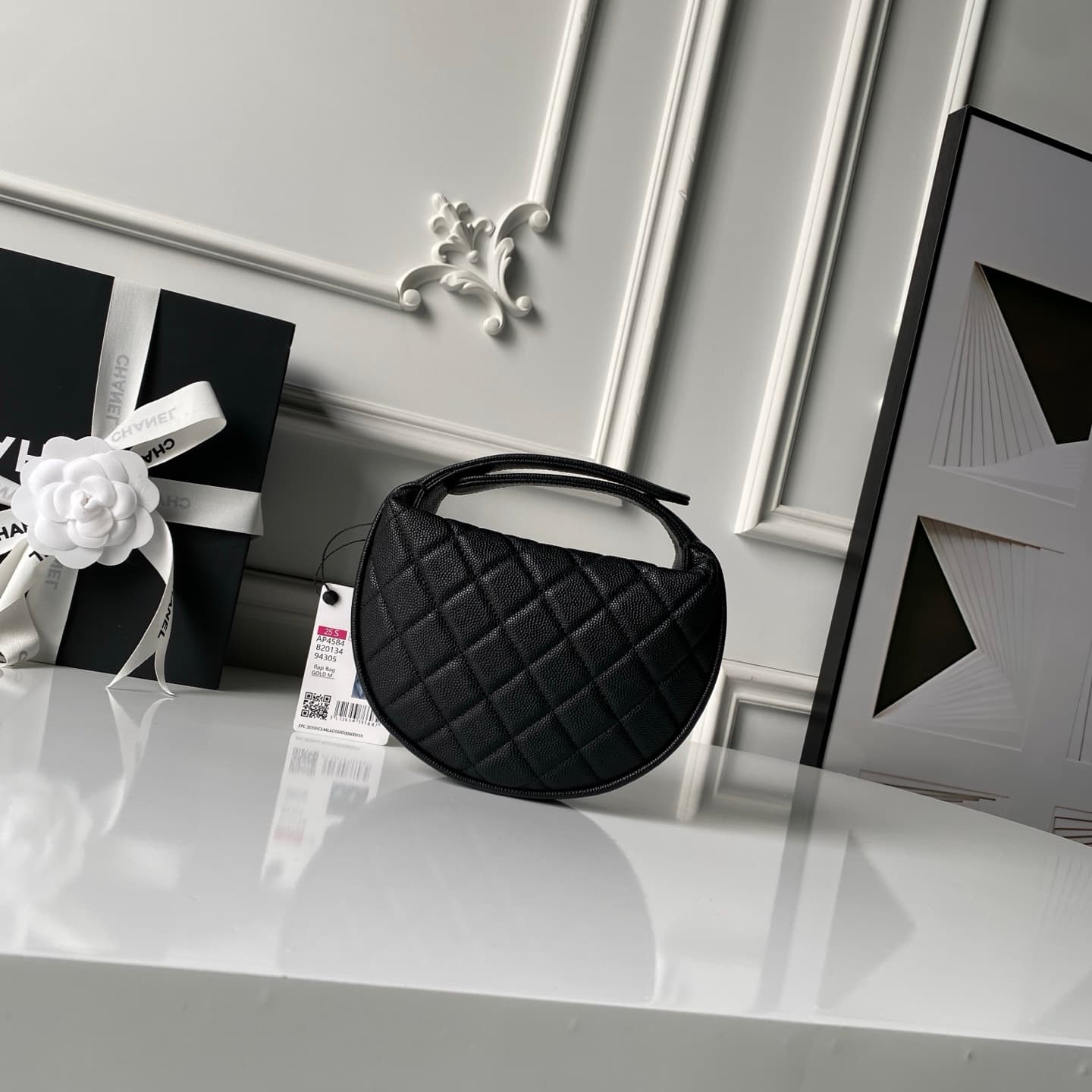 Chanel mini round hobo pouch bag AP4584 Grained Calfskin & gold-tone metal black high