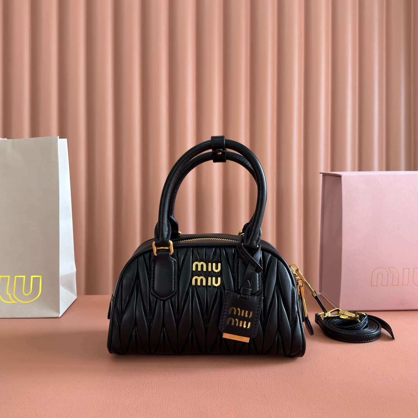 Miu Miu Arcadie Matelassé nappa leather bag Black 5BB191 TOP