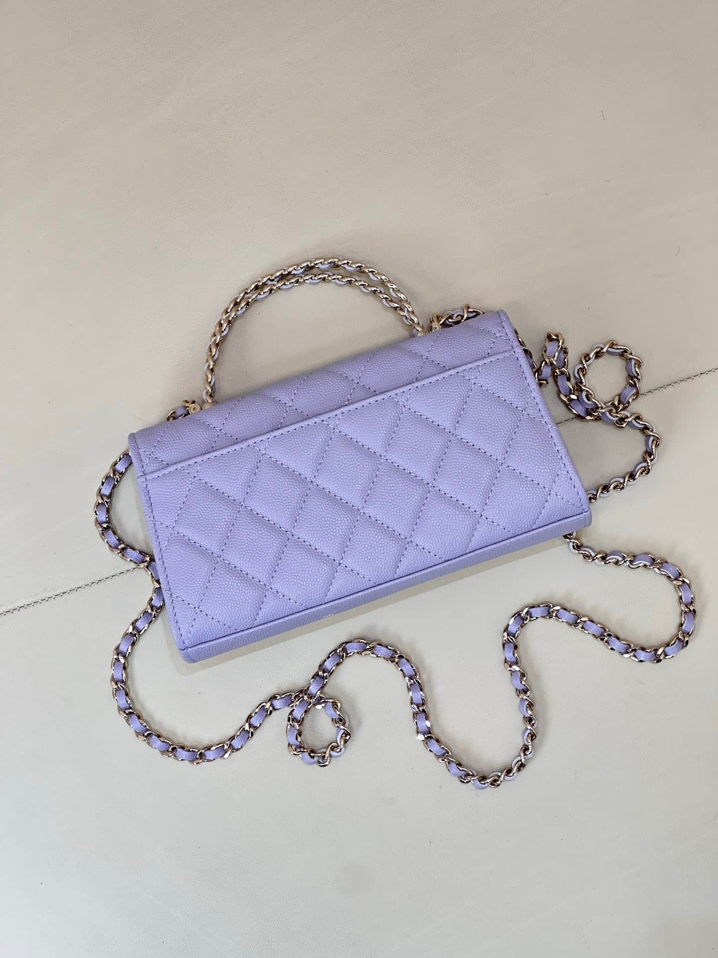 Chanel Clutch with chain Grained Calfskin&Gold-Tone Metal Purple AP3238 TOP