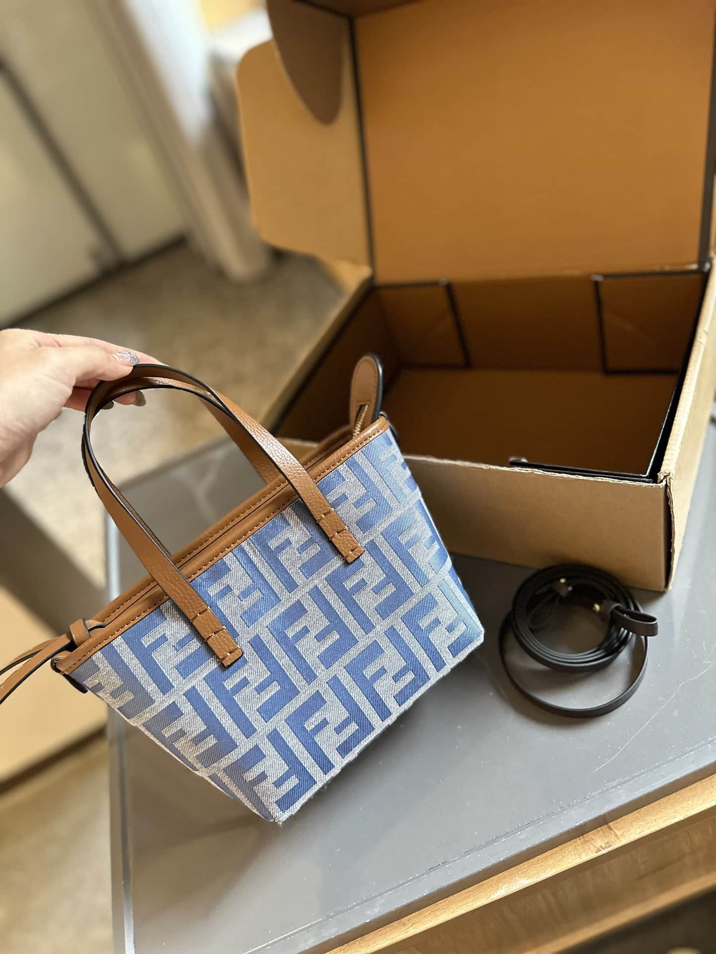 Fendi Mini Roll FF blue jacquard bag