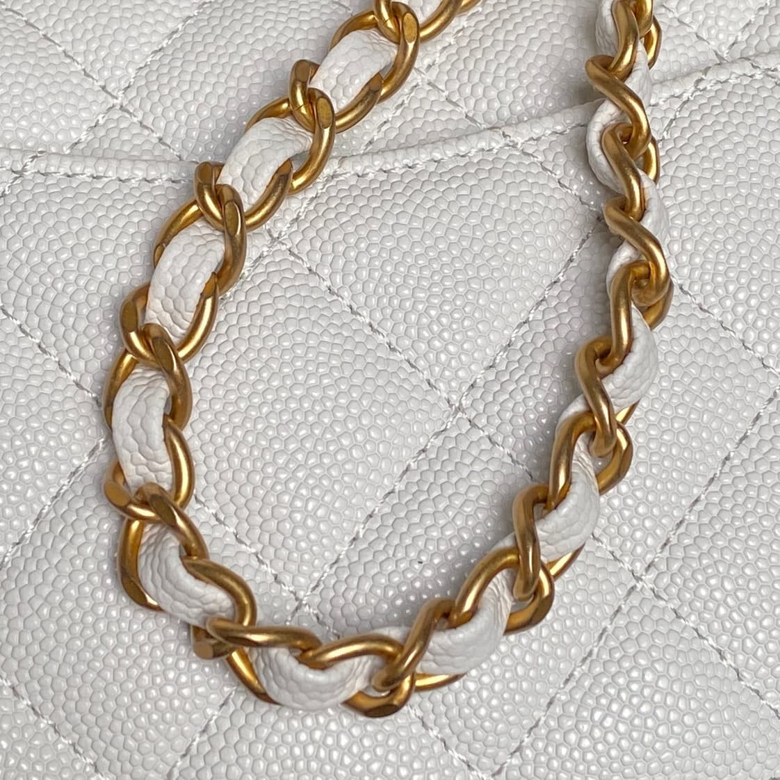 Chanel Mini Flap Bag with Top Handle Grained Shiny Calfskin & Gold-Tone Metal White AS5701 A