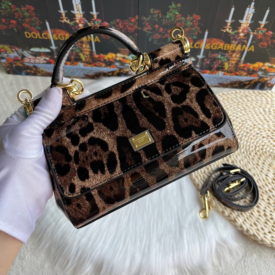 Dolce & Gabbana Mini Sicily handbag in leopard-print polished calfskin High