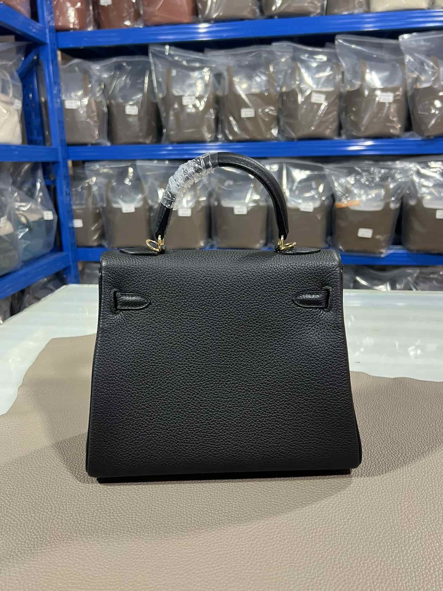 Hermes Kelly 25/28/32cm Retourne Bag Togo Leather In Black WAX High