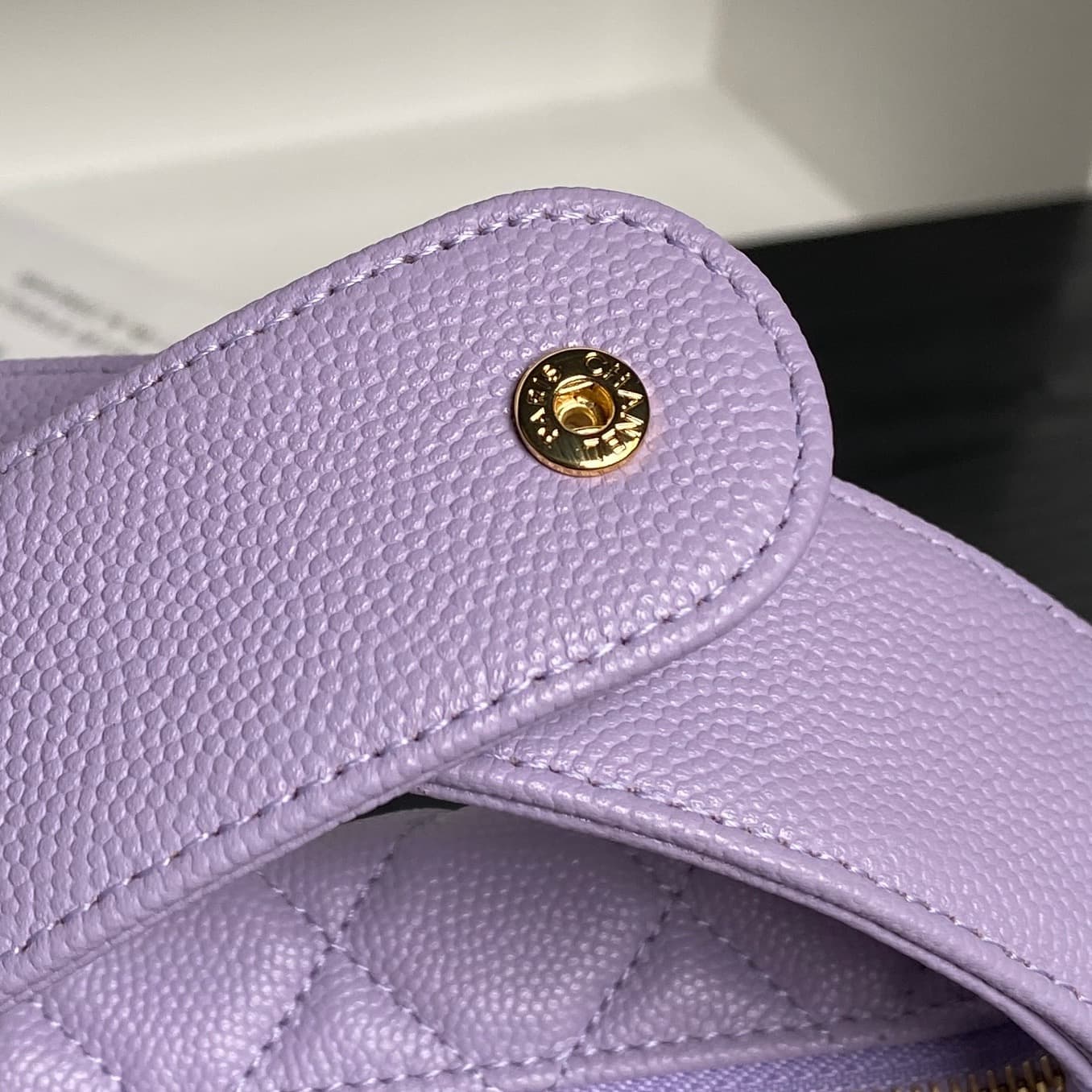 Chanel mini round hobo pouch bag AP4584 Grained Calfskin & gold-tone metal light purple high