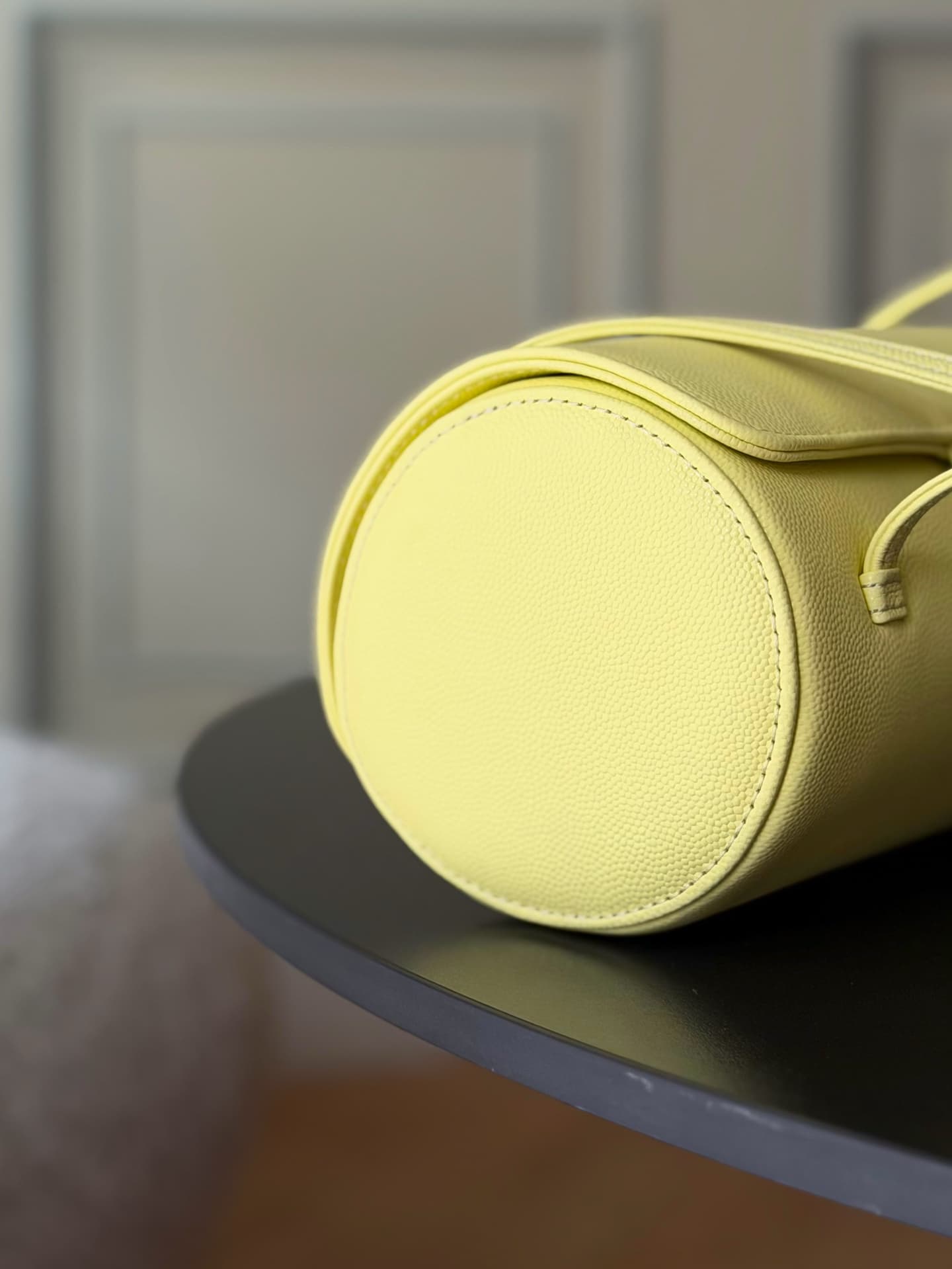 Chanel Small Bowling Bag Grained Shiny Calfskin & Gold-Tone Metal AS6143 Yellow High