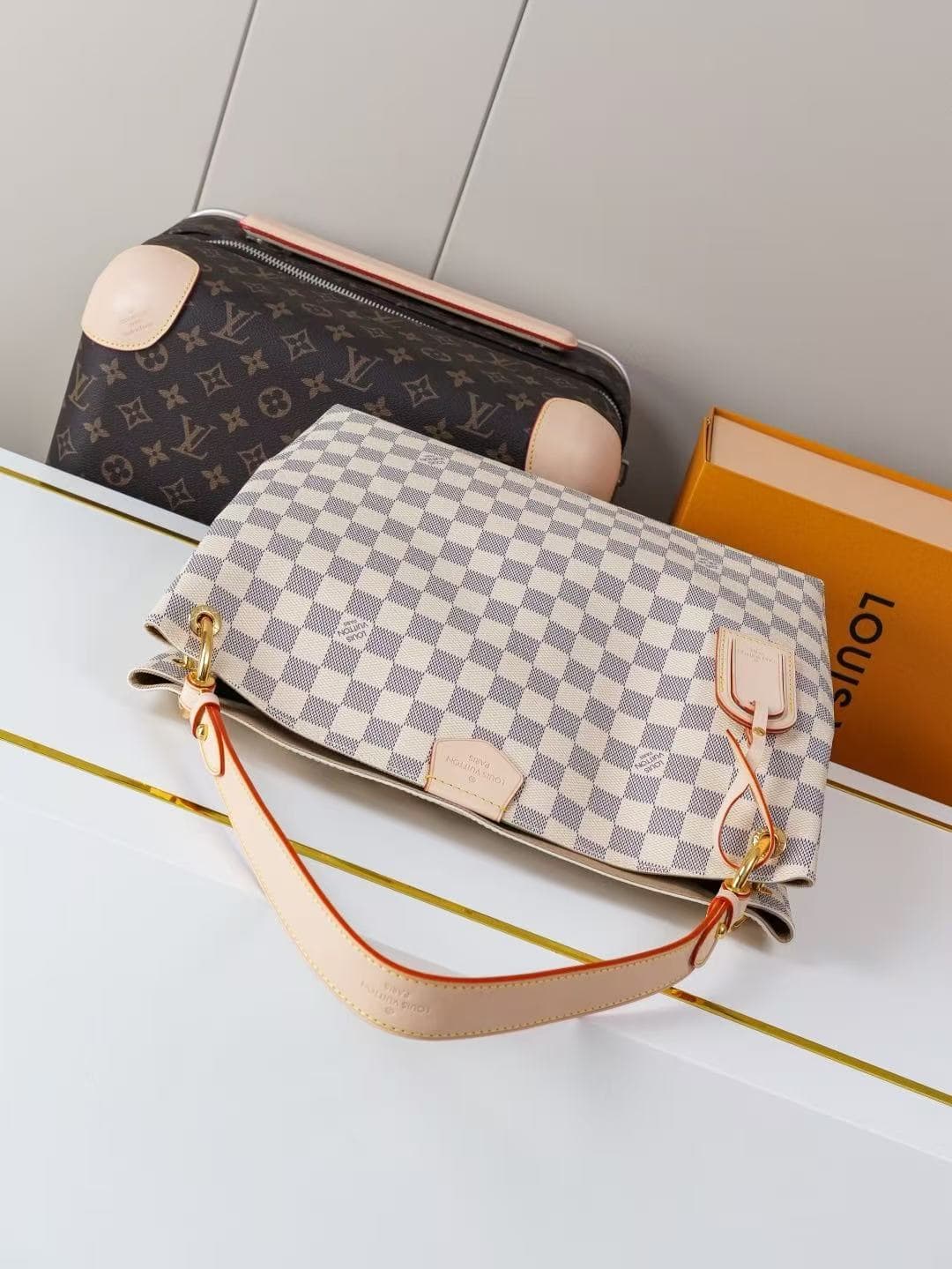Louis Vuitton Graceful PM Rose Ballerine Pink Damier Azur coated canvas N42249 High
