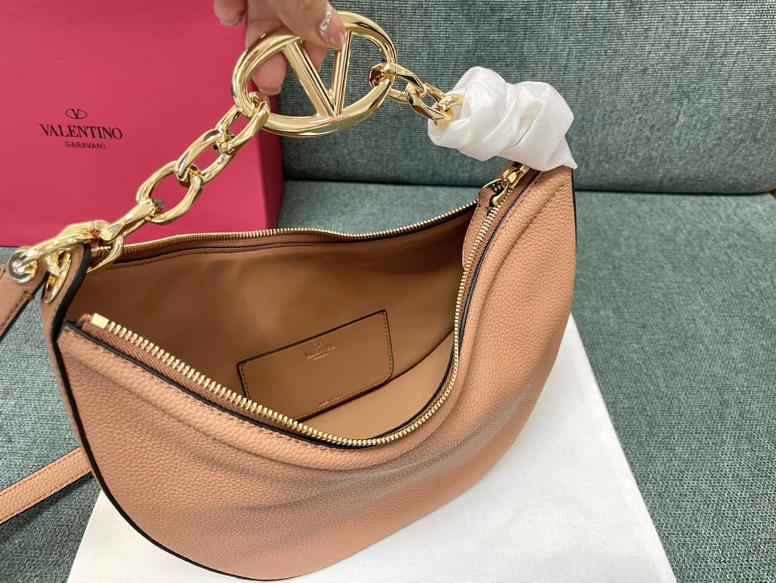 Valentino Garavani VLogo Moon small hobo bag in Nude Pink grained calfskin High