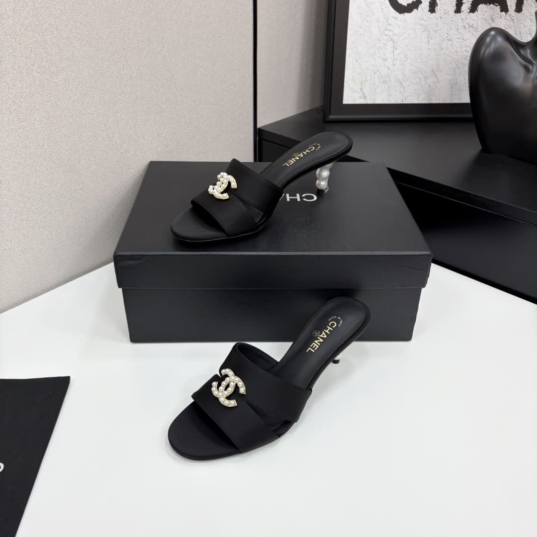 Chanel Patent Lambskin Pearl Mules Shoes Women