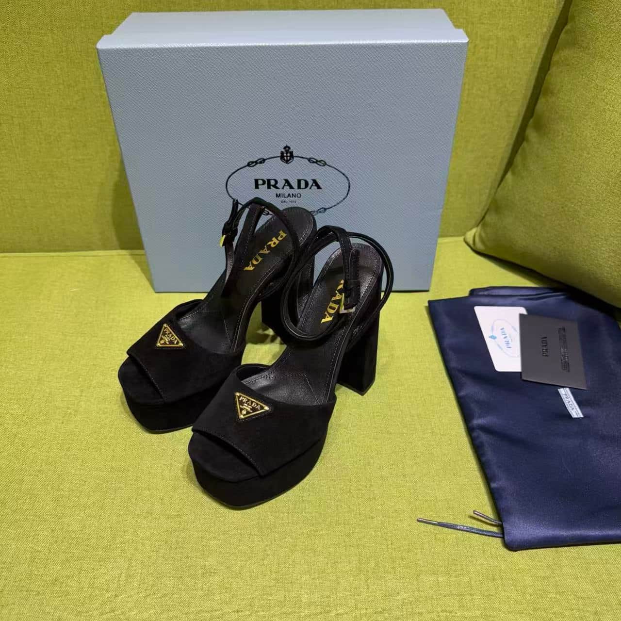Prada Triangle Logo Ankle Strap Plaform Sandal