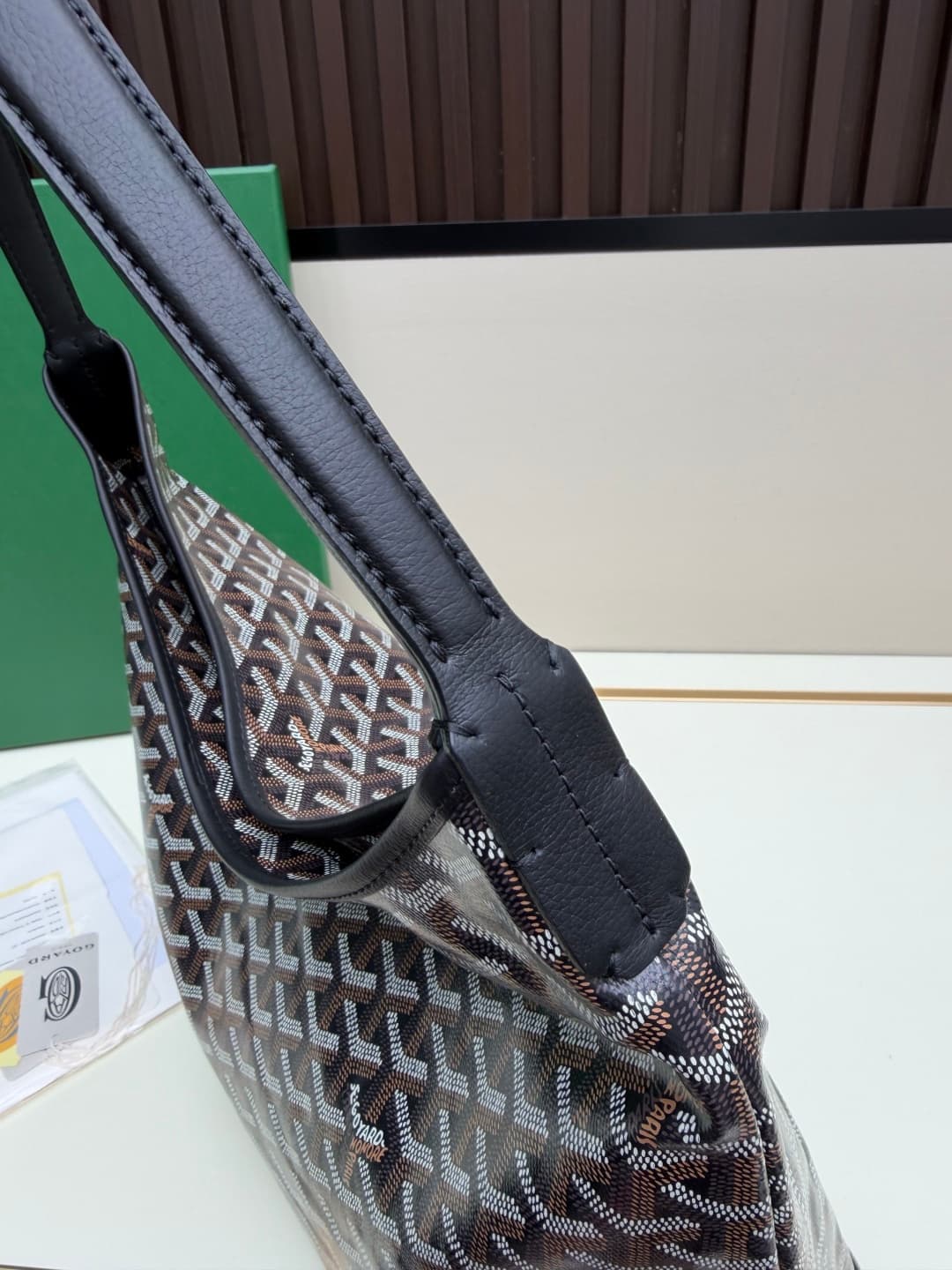 Goyard Bohème Black Hobo Bag Chevron Canvas and  White Painted Mascot High