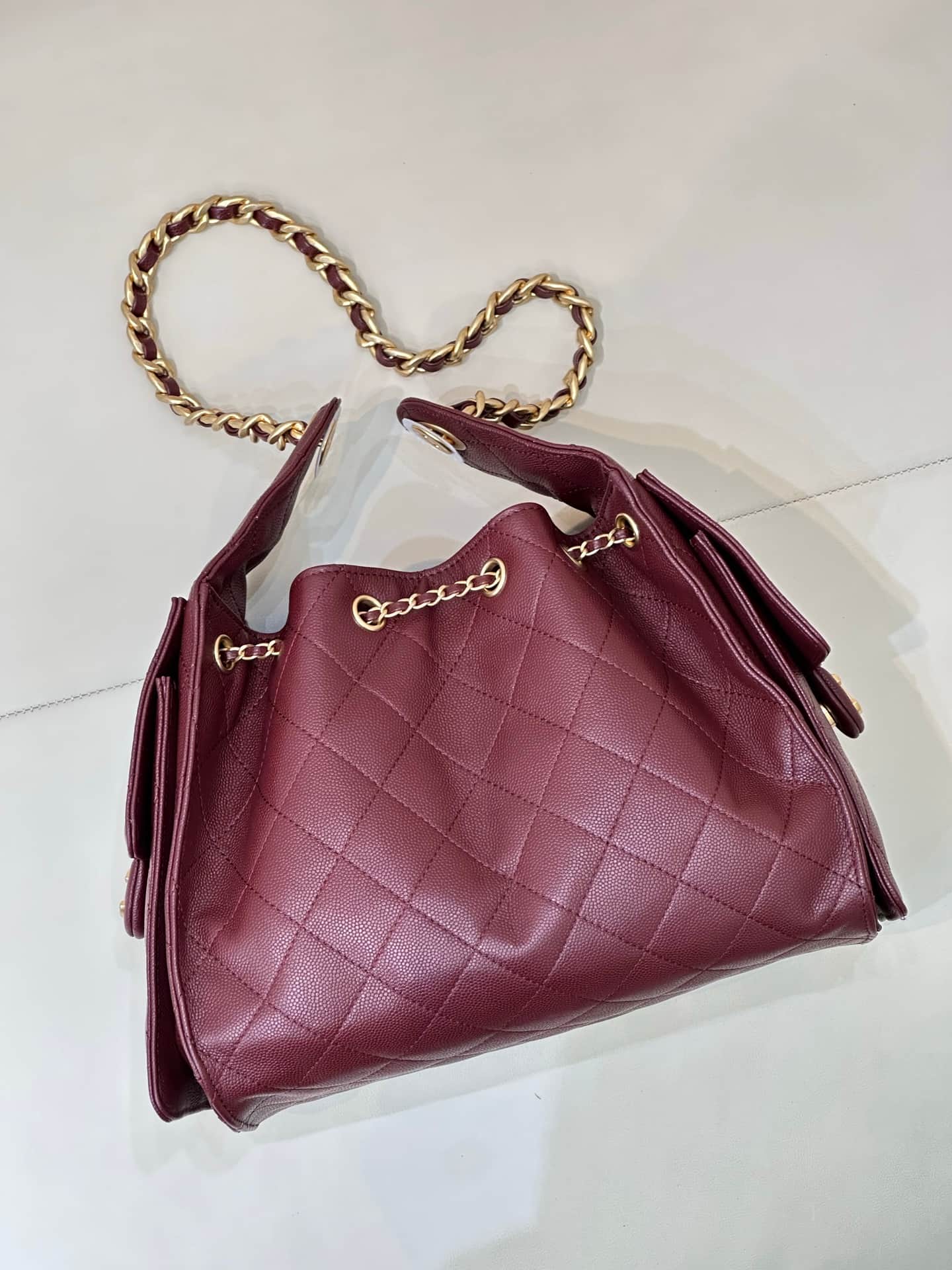 Chanel 25 Small Hobo handbag AS5293 Grained Calfskin & Gold-tone Metal Burgundy TOP