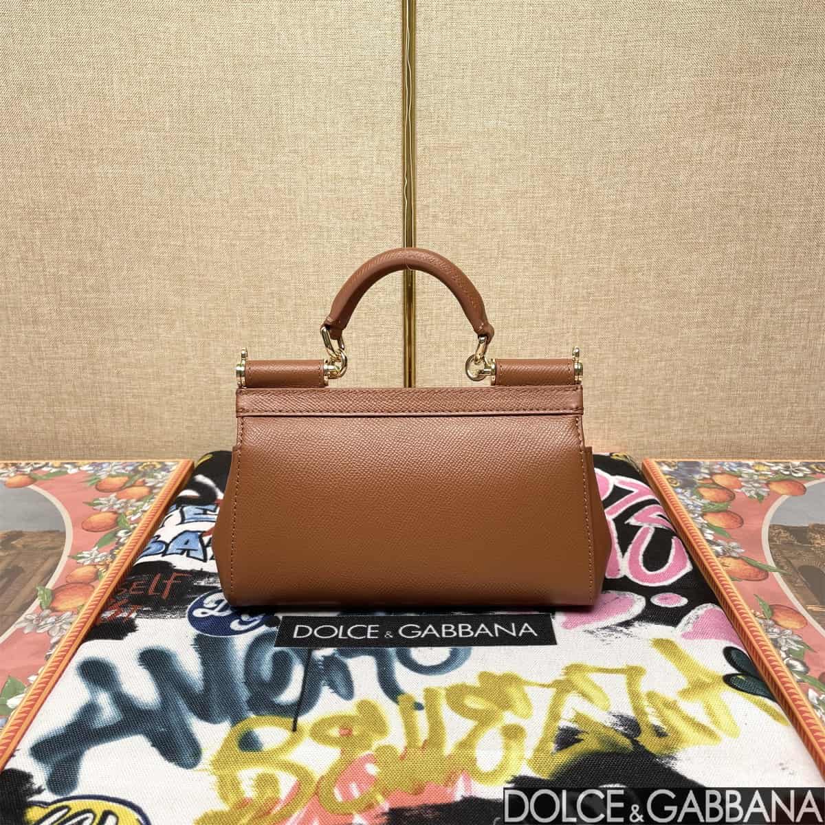 Dolce & Gabbana Miss Sicily top handle bag calfskin leather Caramel High