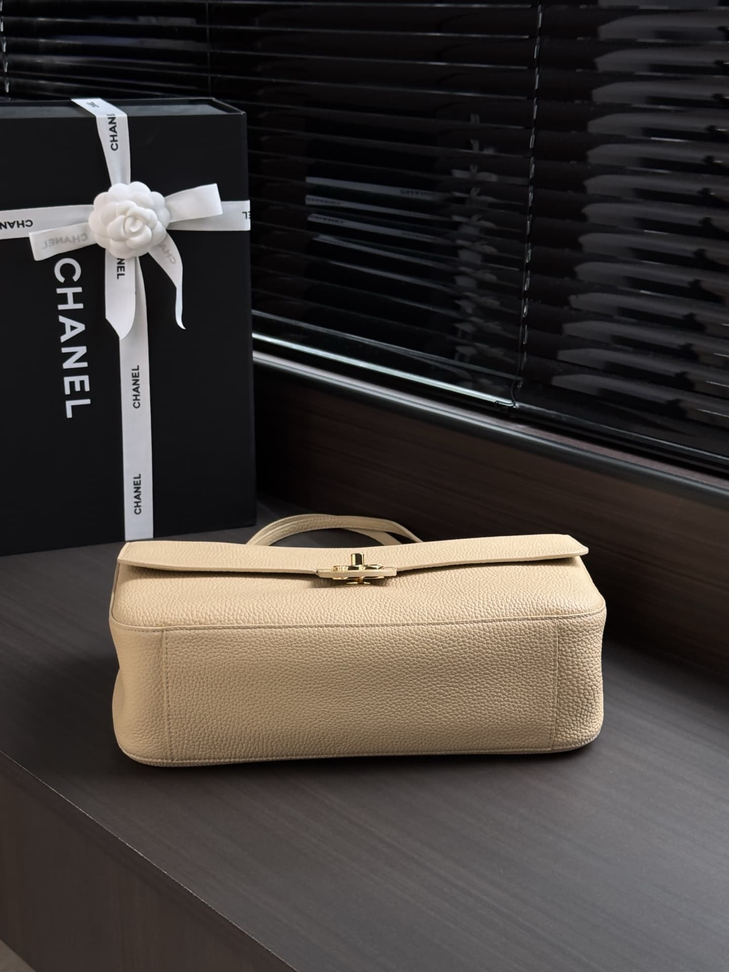 Chanel Maxi Flapbag Grained Calfskin & Gold-Tone Metal Beige AS6231 A