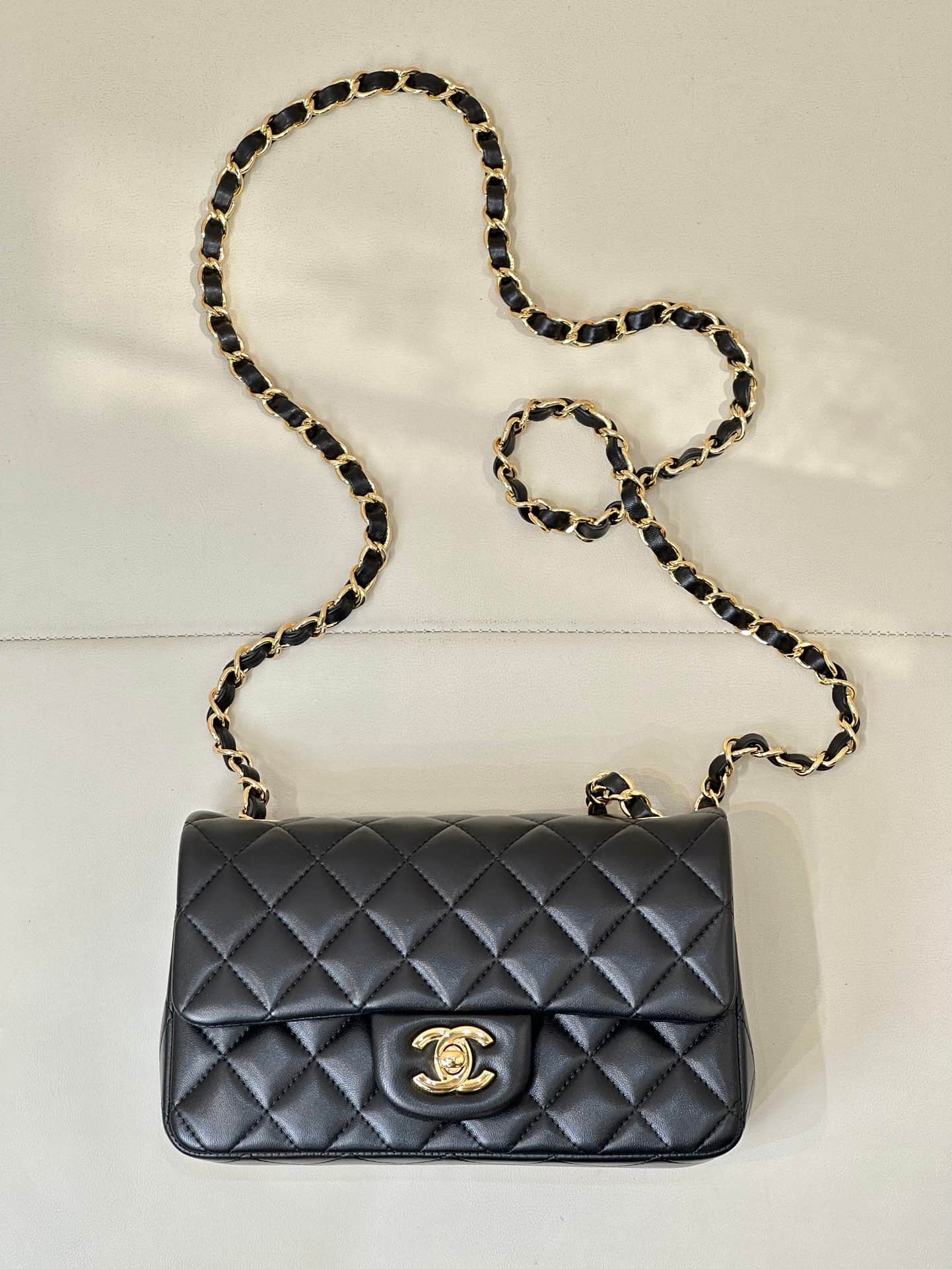 CHANEL Mini Classic Handbag Lambskin & Gold-Tone Metal A69900 Black TOP