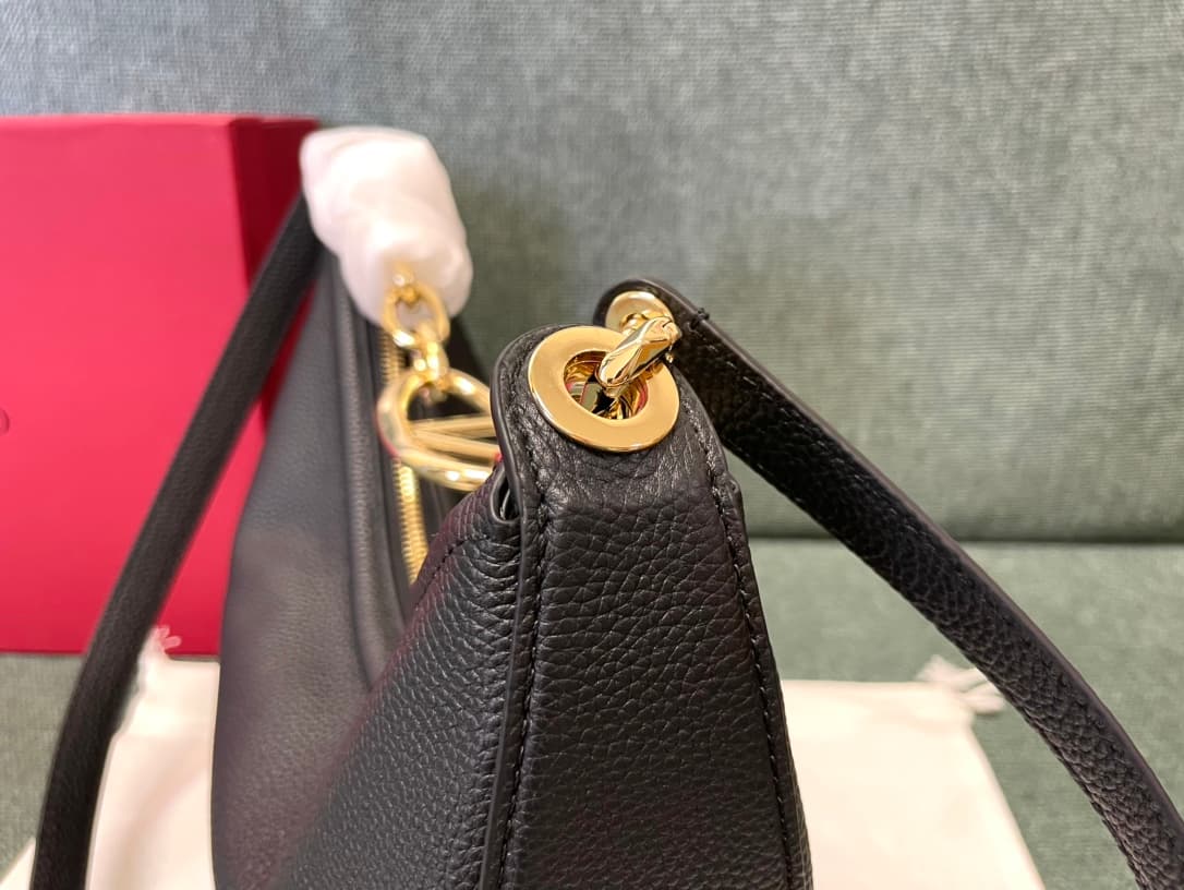 Valentino Garavani VLogo Moon small hobo bag in black grained calfskin High