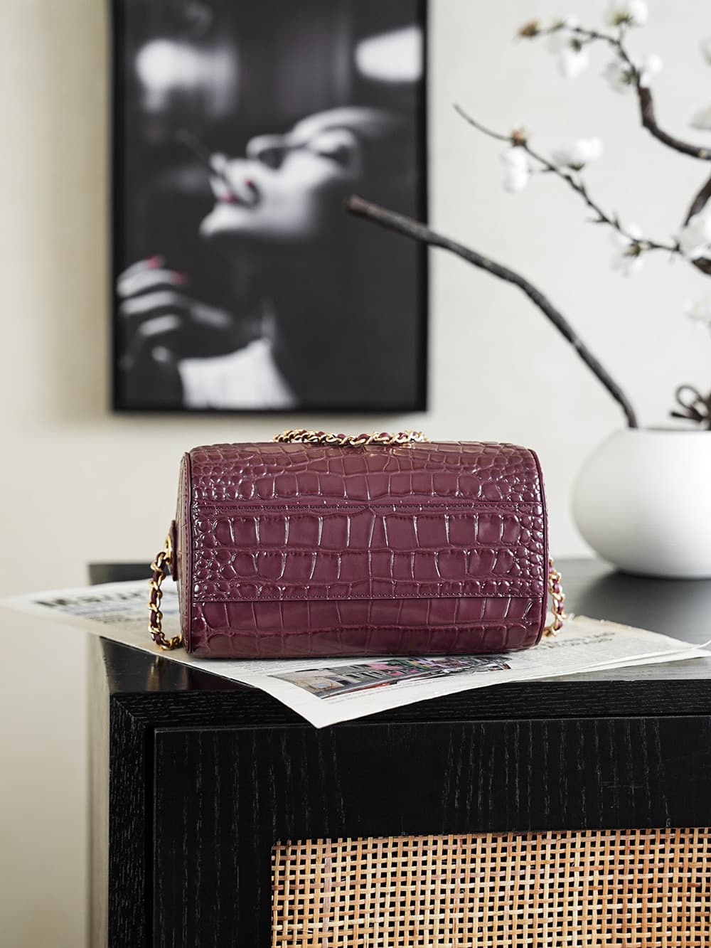 Chanel Mini Timeless Classic Barrel Bag crocodile-embossed calfskin& Gold-Tone Metal dark burgundy AP5390 A