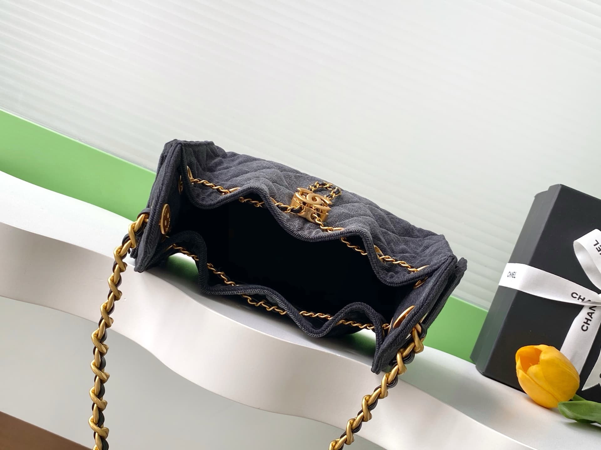 Chanel 25 Mini Hobo handbag AS5631 Denim & gold-tone metal Black A