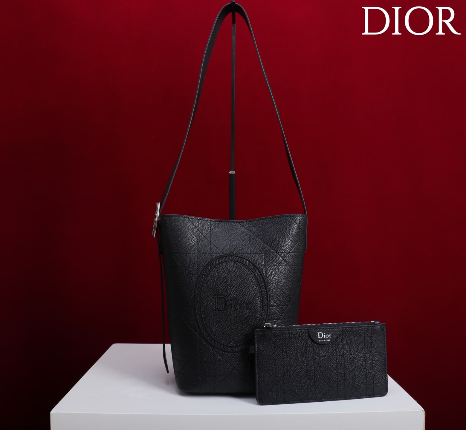 Dior Macrocannage Black Leather Small Bucket Bag High
