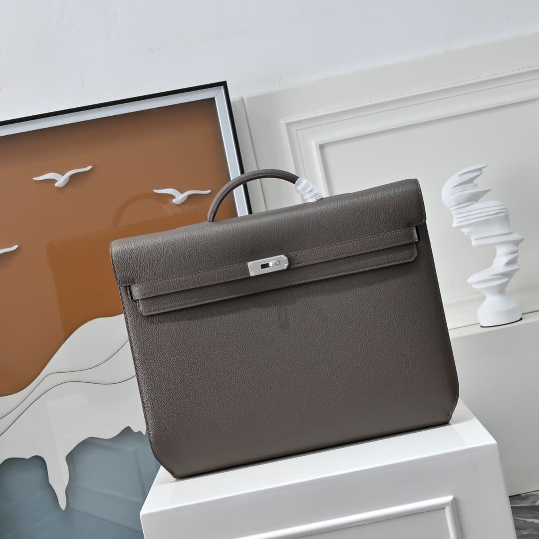 Hermes Kelly depeches Togo 36 briefcase In Grey CalfskIn WAX High