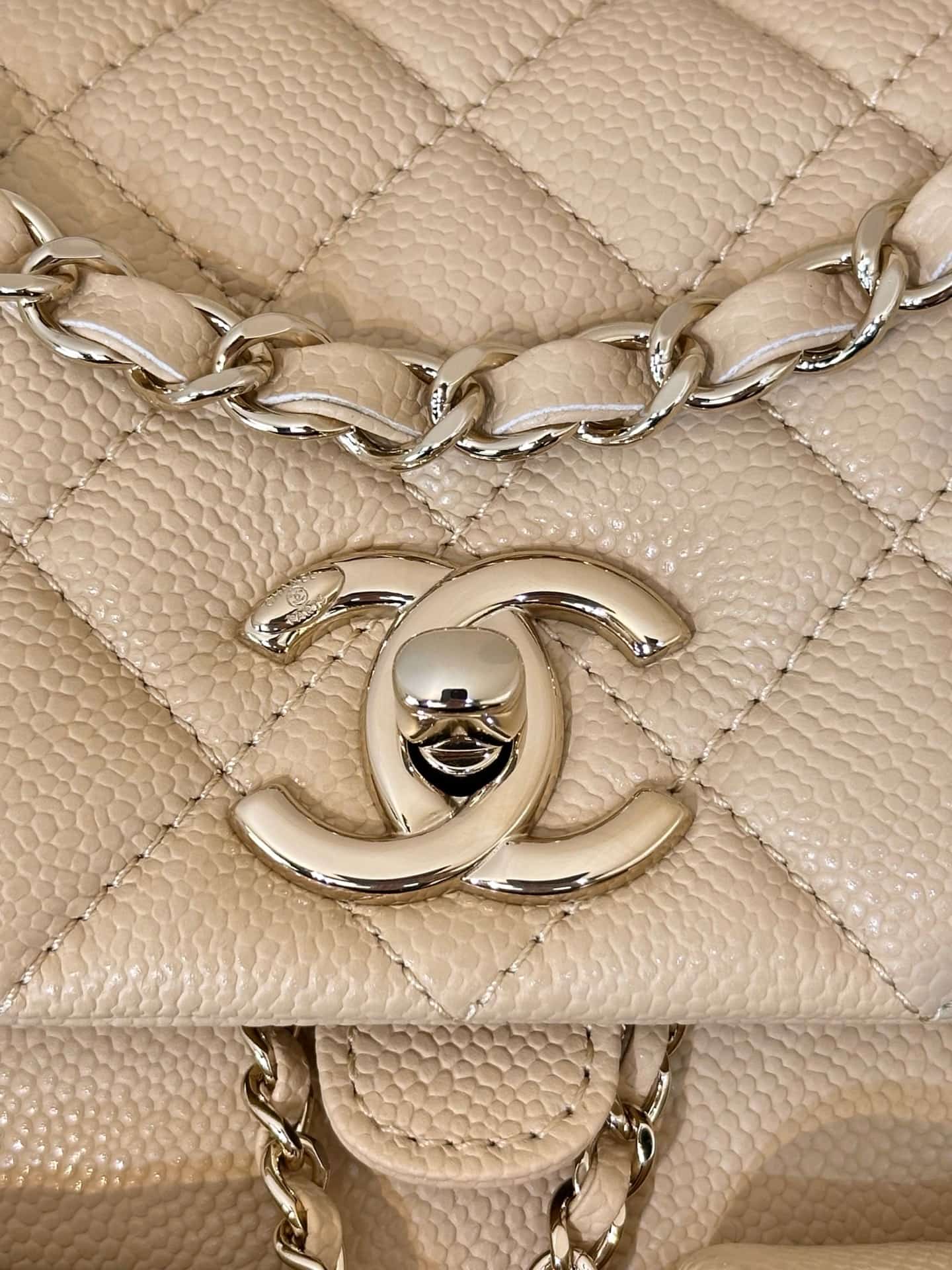 Chanel BACKPACK AS3860 Grained Shiny Calfskin & Gold-Tone Metal Beige TOP
