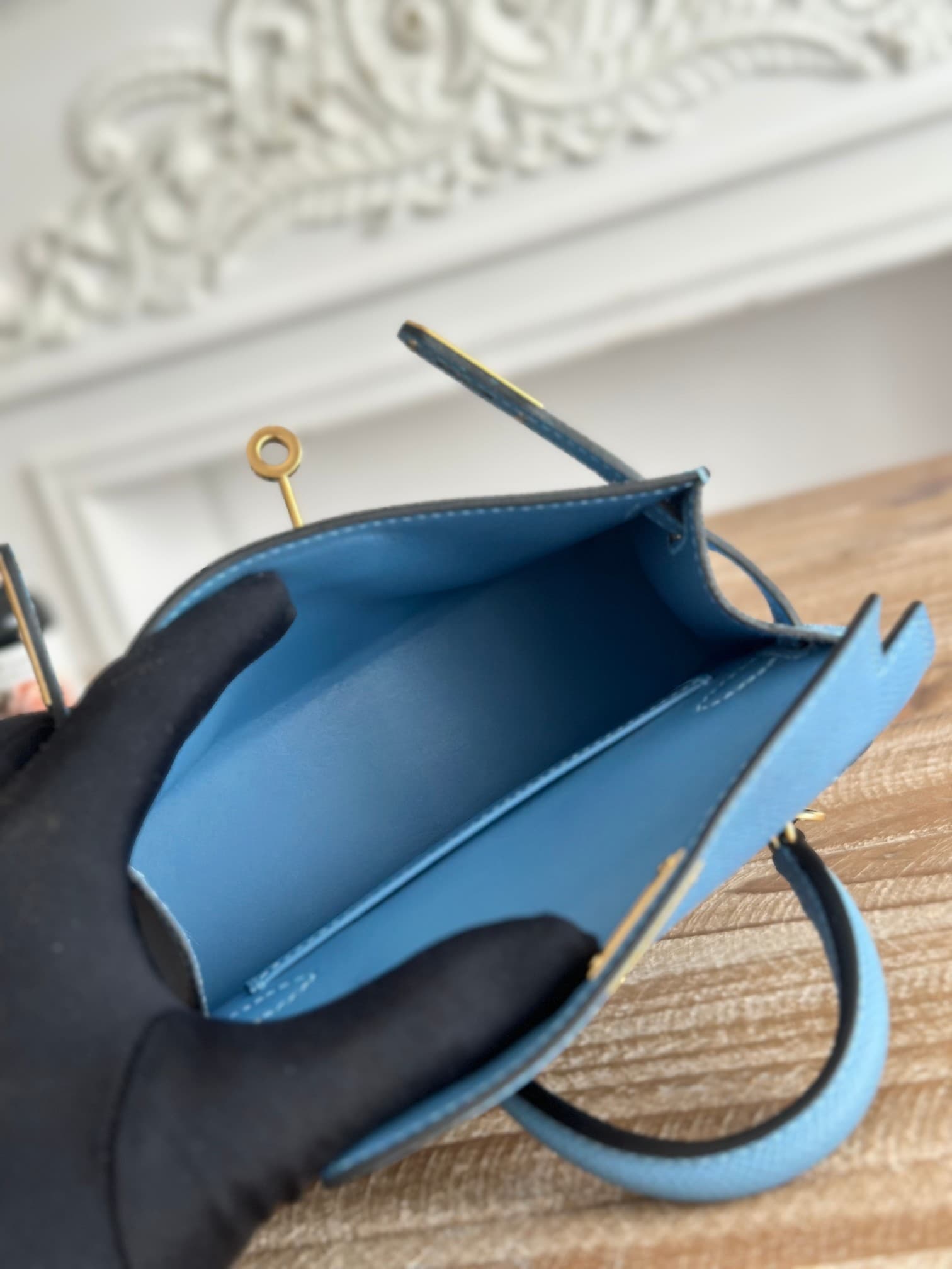 Hermes Kelly Mini II Bag Epsom Leather WAX Celeste High