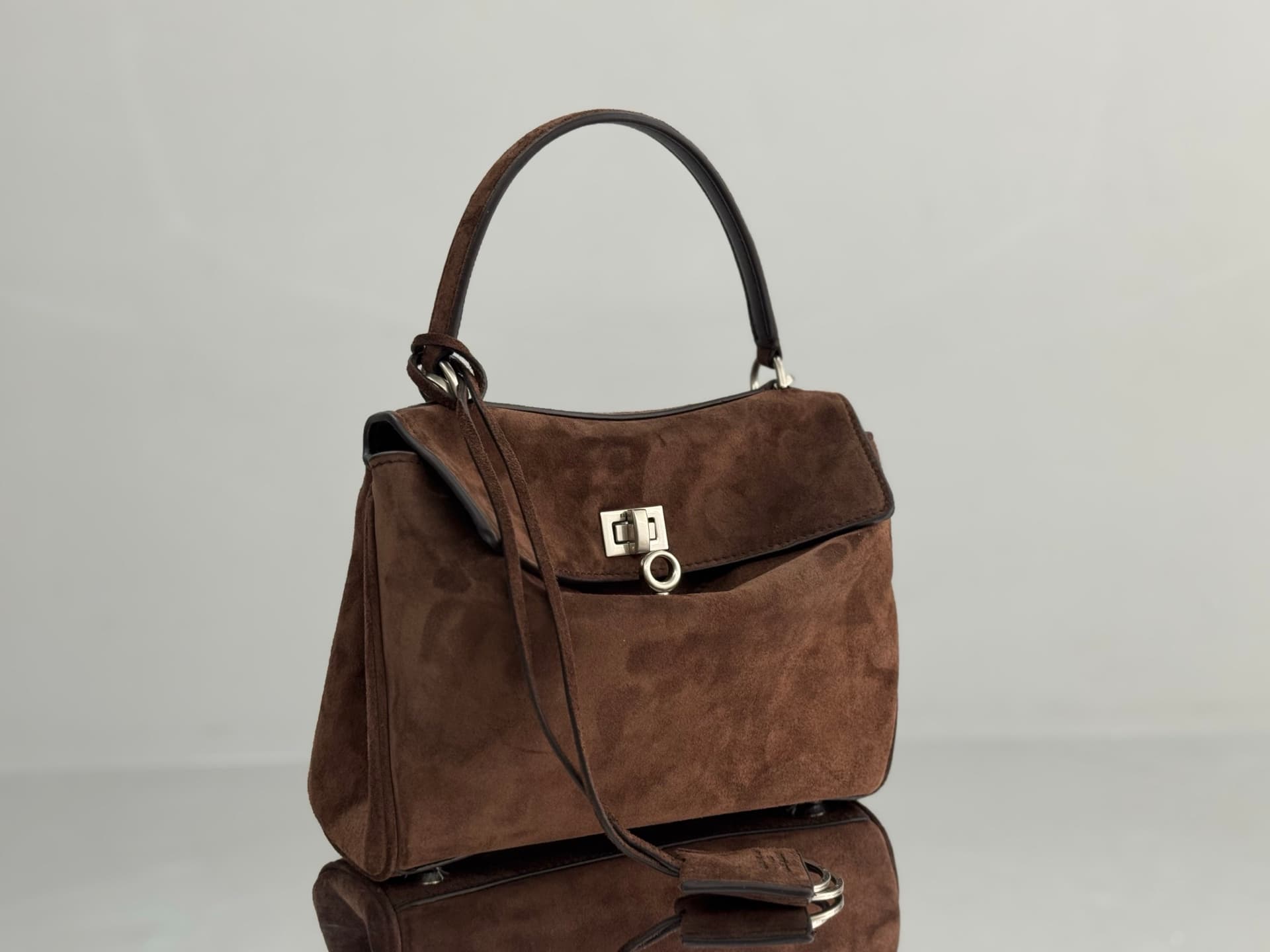 Balenciaga Rodeo Mini Bag in Light Espresso Waxed Suede Calfskin With Silver-Tone Metal TOP